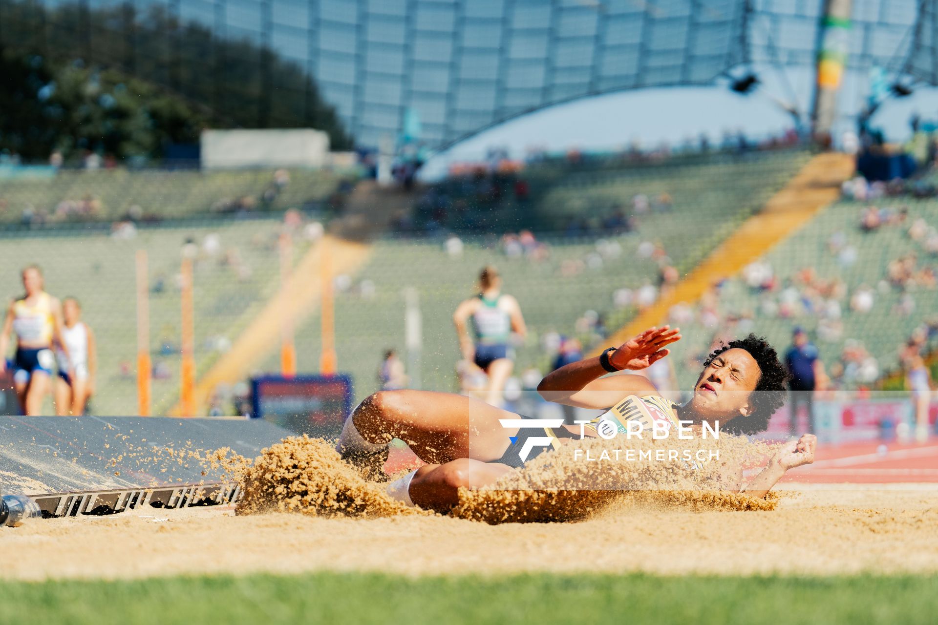 Malaika Mihambo (GER) im Weitsprung am 16.08.2022 bei den Leichtathletik-Europameisterschaften in Muenchen