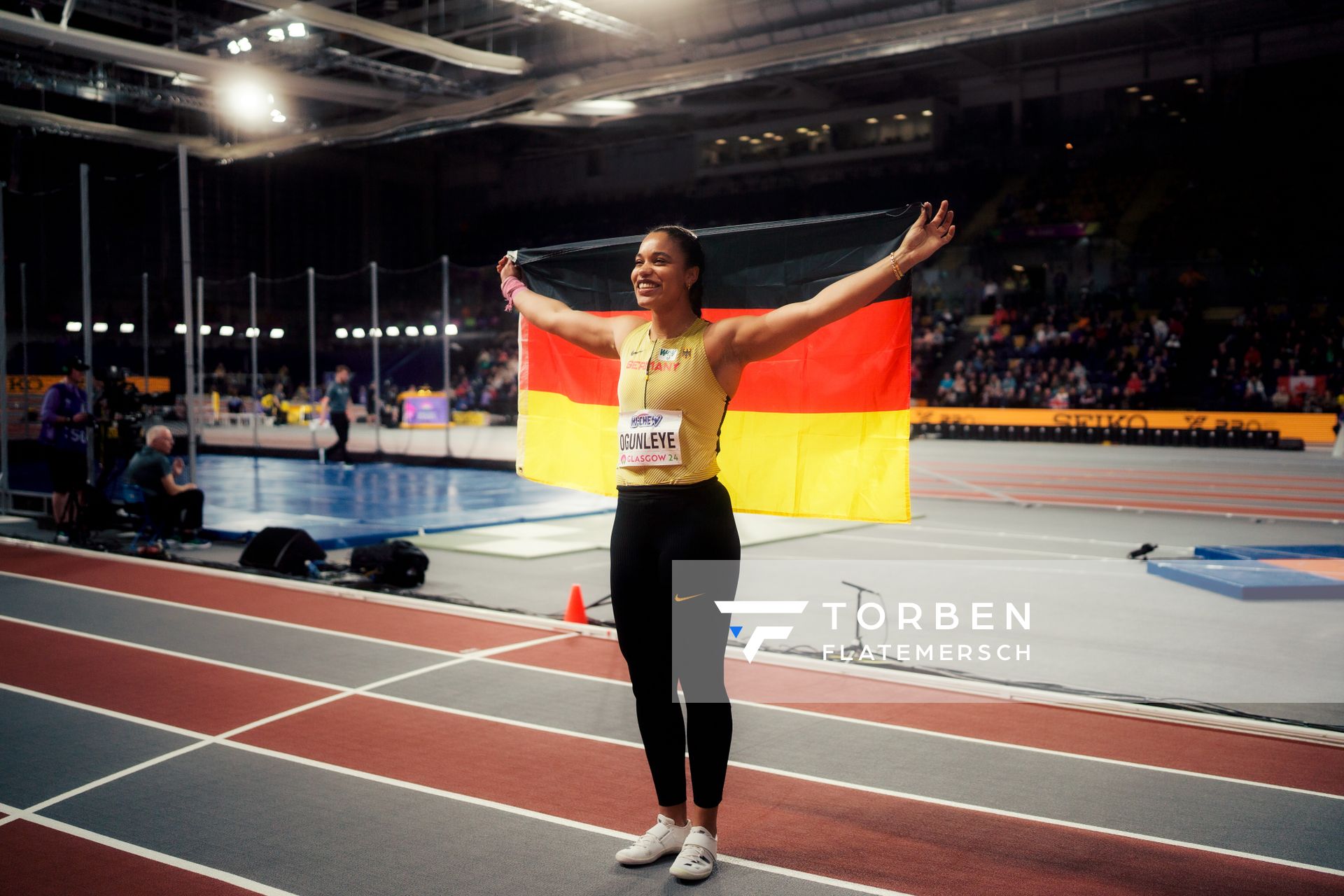 Yemisi Ogunleye (GER/Germany) beim Kugelstoßen am 01.03.2024 bei den World Athletics Indoor Championships in Glasgow (Schottland / Vereinigtes Königreich)