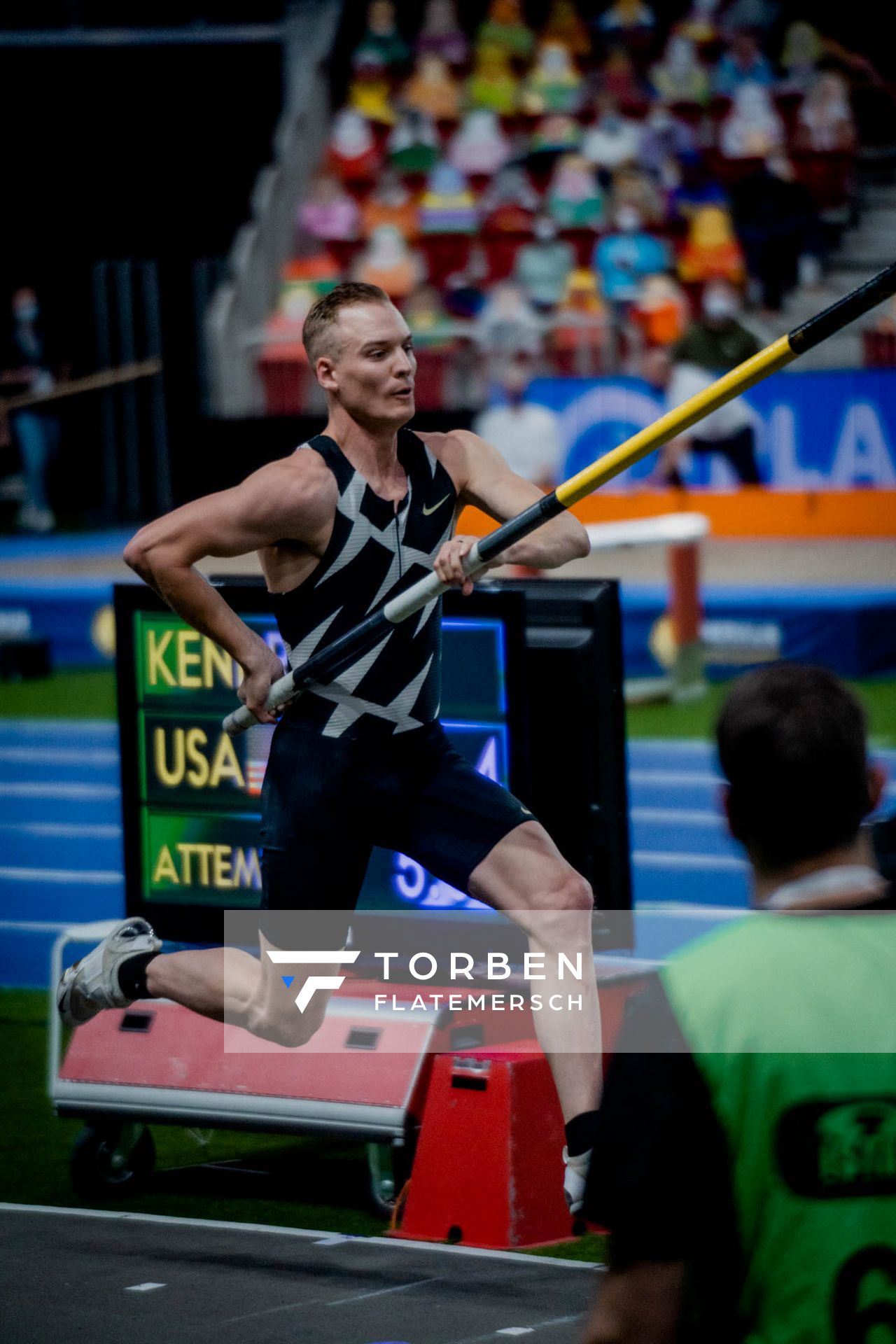 Sam Kendricks (USA) beim Stabhochsprung am 20.02.2022 beim ISTAF in Duesseldorf