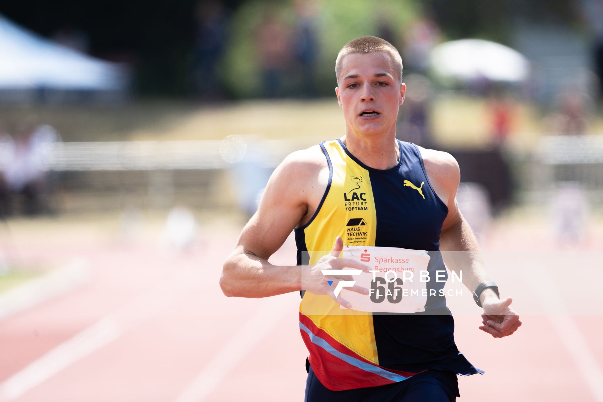 Julian Wagner (LAC Erfurt) im 100m Vorlauf am 26.07.2020 waehrend der Sparkassen Gala in Regensburg