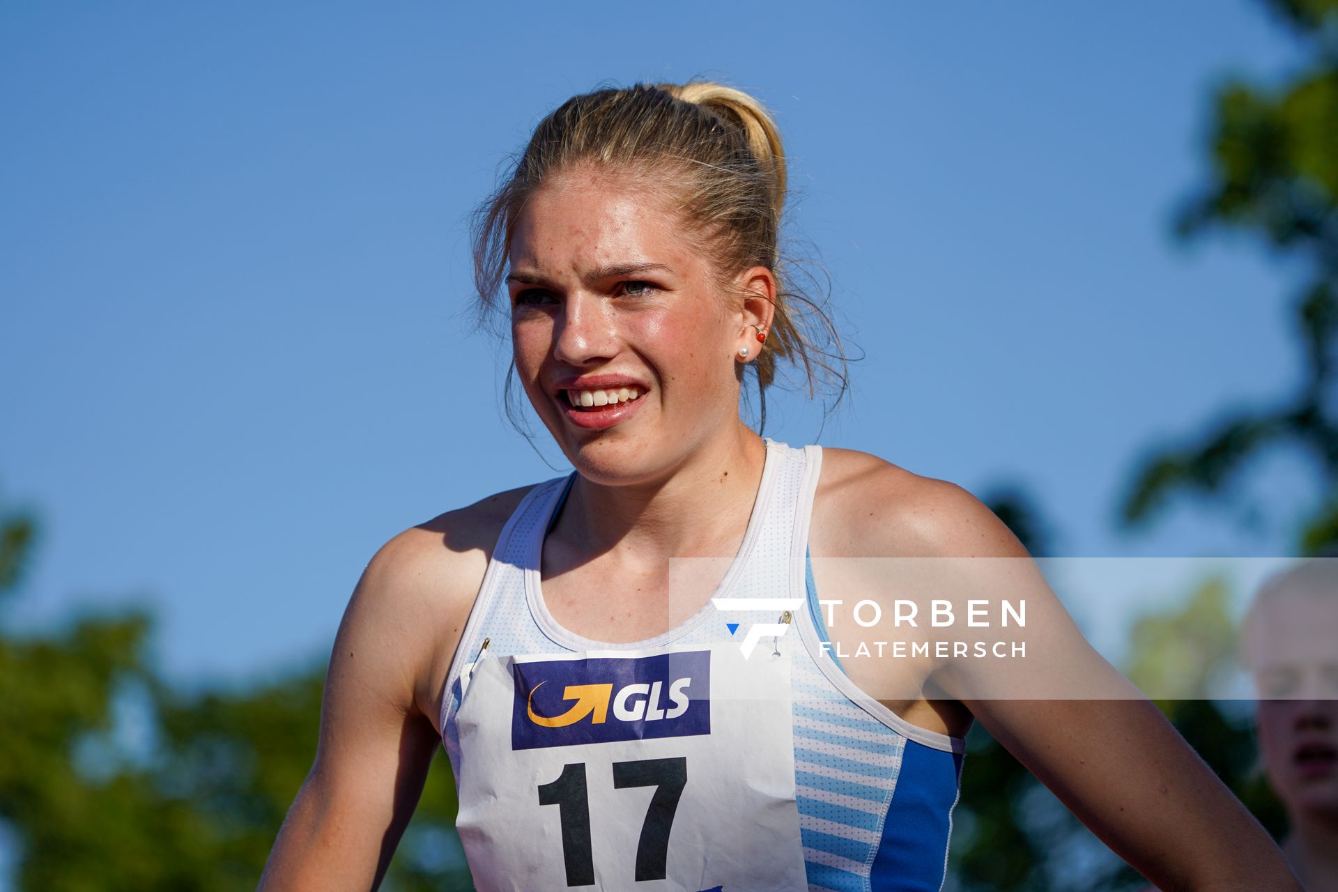Marie Dehning (LG Celle-Land) nach den 100m ;Deutsche Leichtathletik-Mehrkampfmeisterschaften (Tag 1) am 21.08.2020 in Vaterstetten (Bayern)