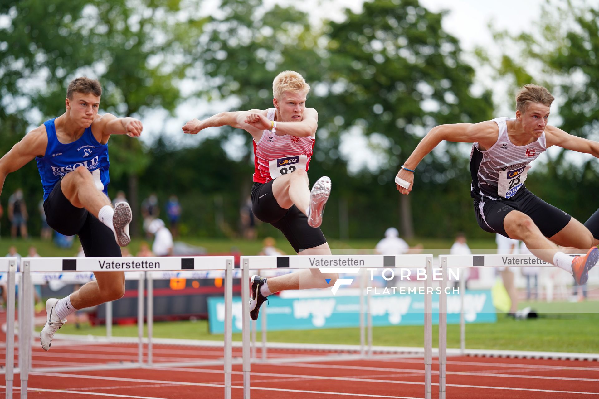 Torben Prepens (TV Cloppenburg), Ferdinand Eichholz (LG Filder) ueber 110m Huerden ;Deutsche Leichtathletik-Mehrkampfmeisterschaften (Tag 1) am 22.08.2020 in Vaterstetten (Bayern)