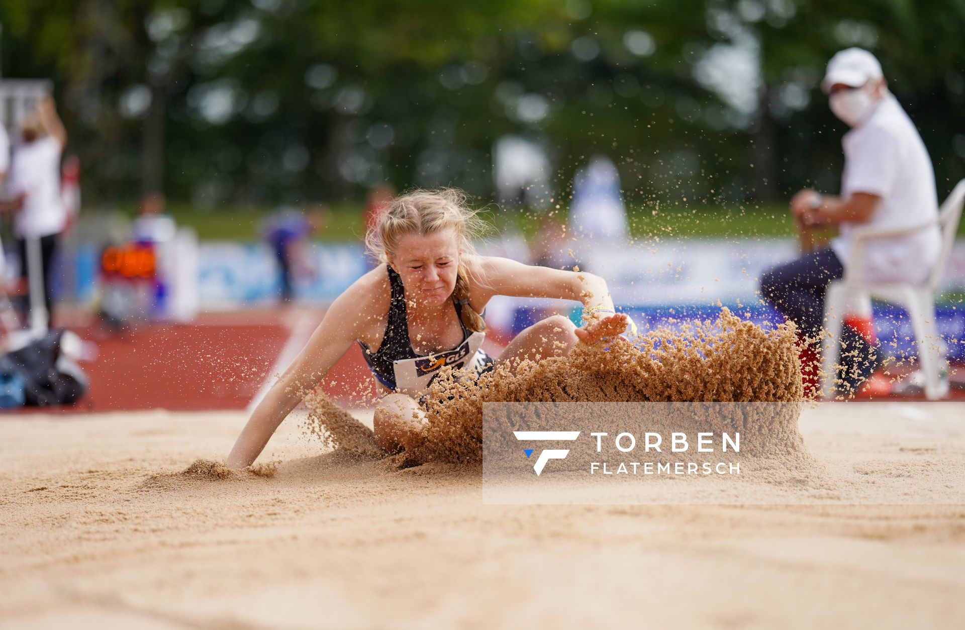 Meret Joeris (USC Mainz) im Weitsprung;Deutsche Leichtathletik-Mehrkampfmeisterschaften (Tag 1) am 22.08.2020 in Vaterstetten (Bayern)