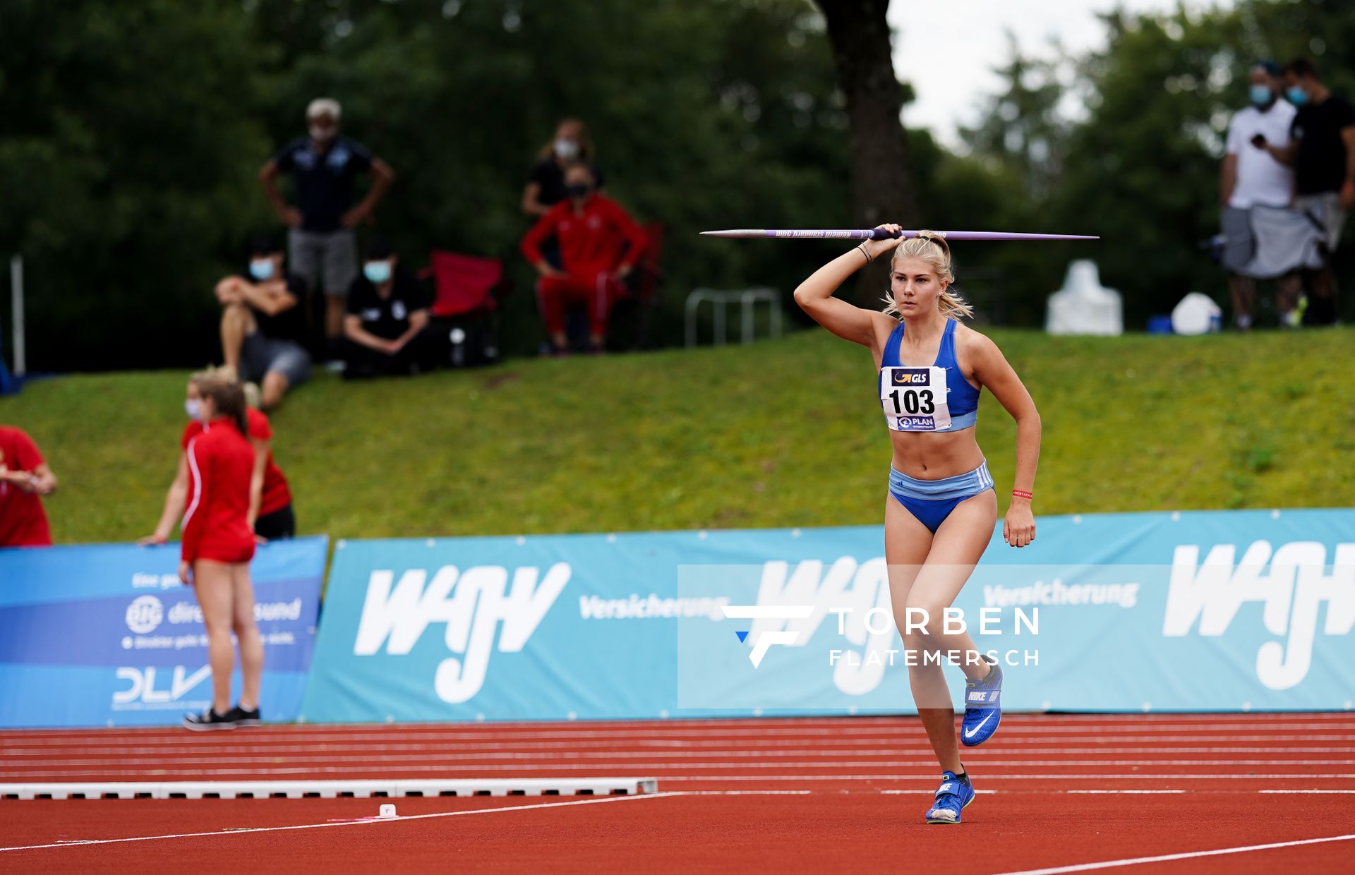 Lara Siemer (Rukeli Trollmann e. V.) im Speerwurf; Deutsche Leichtathletik-Mehrkampfmeisterschaften (Tag 3) am 23.08.2020 in Vaterstetten (Bayern)