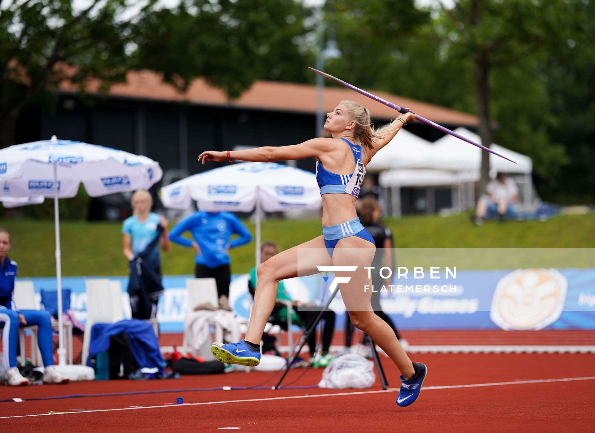 Lara Siemer (Rukeli Trollmann e. V.) im Speerwurf; Deutsche Leichtathletik-Mehrkampfmeisterschaften (Tag 3) am 23.08.2020 in Vaterstetten (Bayern)