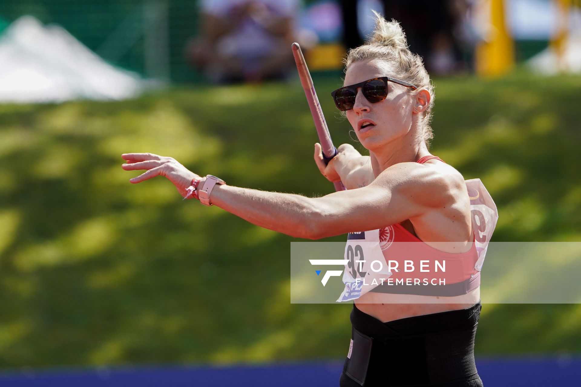 Carolin Schaefer (LG Eintracht Frankfurt) beim Speerwurf; Deutsche Leichtathletik-Mehrkampfmeisterschaften (Tag 3) am 23.08.2020 in Vaterstetten (Bayern)