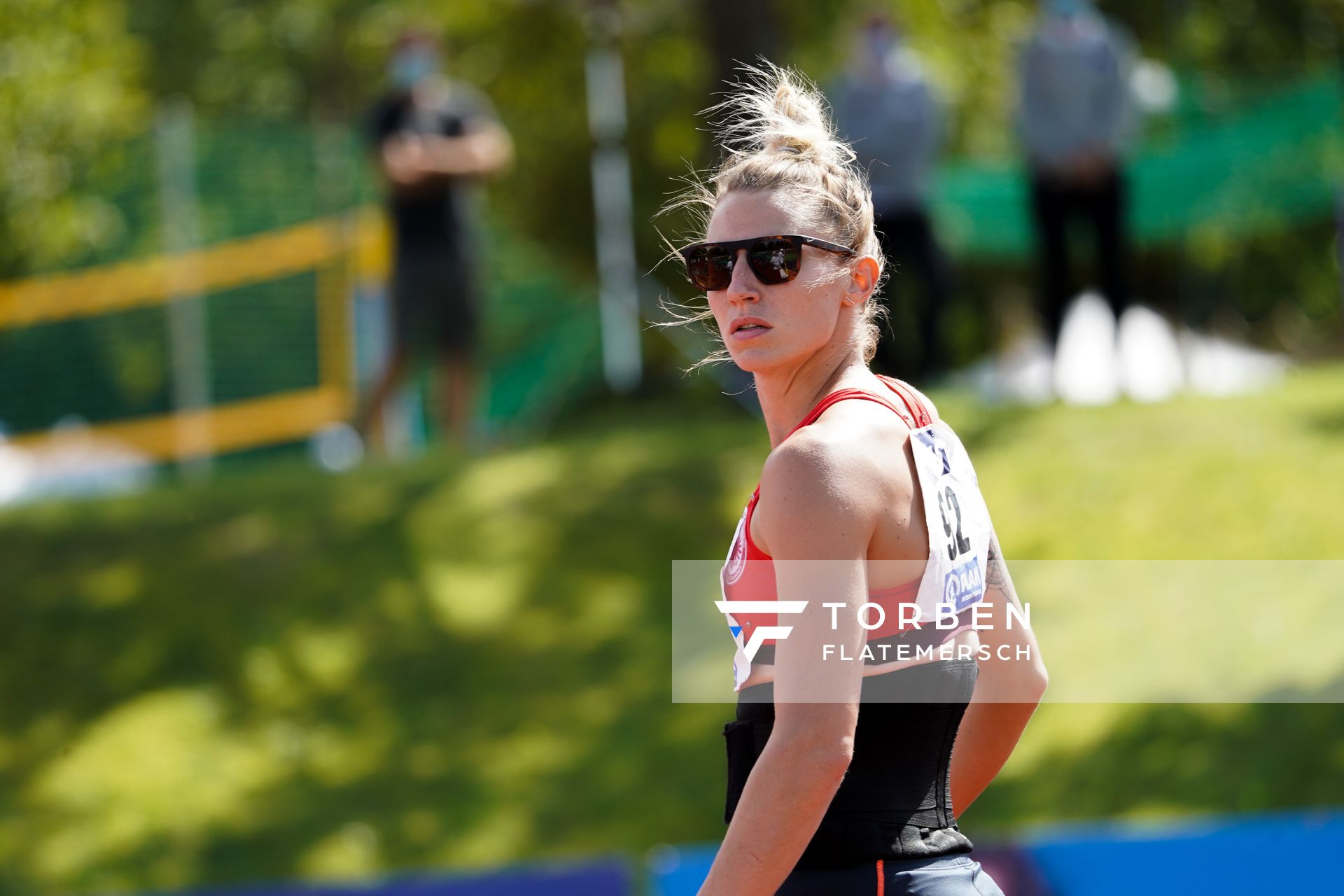 Carolin Schaefer (LG Eintracht Frankfurt) beim Speerwurf; Deutsche Leichtathletik-Mehrkampfmeisterschaften (Tag 3) am 23.08.2020 in Vaterstetten (Bayern)