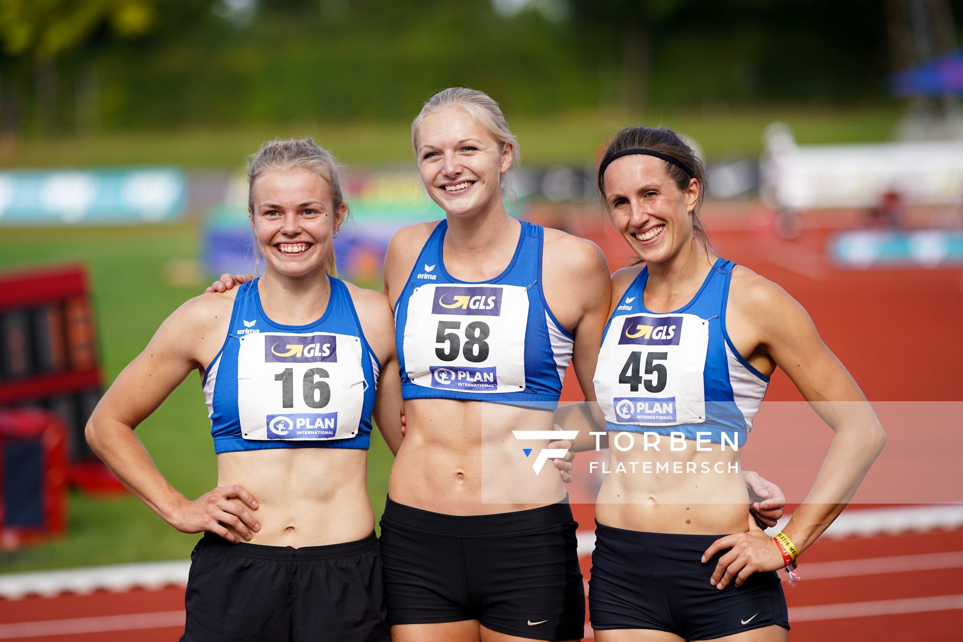 MTV Luebeck: Paula de Boer (MTV Luebeck), Janina Lange (MTV Luebeck), Katharina Kemp (MTV Lübeck); Deutsche Leichtathletik-Mehrkampfmeisterschaften (Tag 3) am 23.08.2020 in Vaterstetten (Bayern)