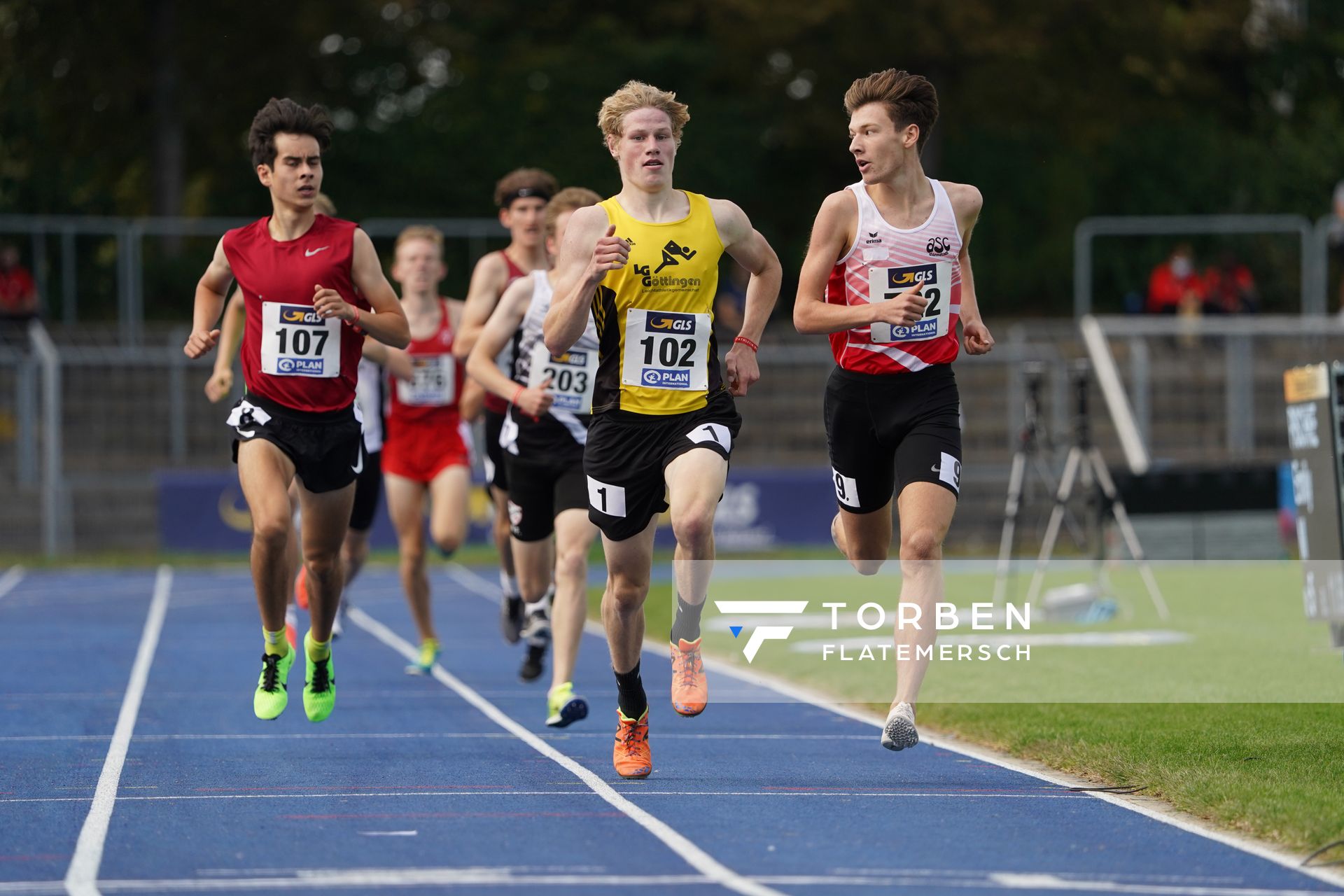 Jan Eric Buesing (SC Poppenbuettel), Maik Bruse (LG Goettingen) und Christoph Schrick (ASC Darmstadt) am 04.09.2020 waehrend den deutschen Leichtathletik-Jugendmeisterschaften im Frankenstadion in Heilbronn (Tag1)