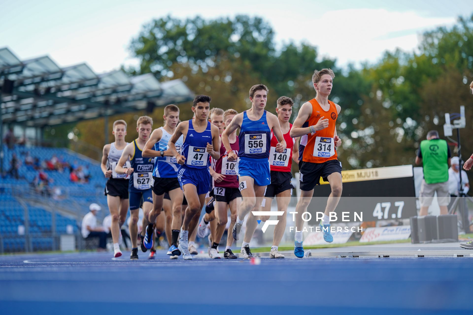 3000m mit Anas Belfqih (TV Waldstrasse Wiesbaden), Robin Mueller (Erfurter LAC), Felix Ebel (Emder Laufgemeinschaft) und Clemens Herfarth (LG Sued Berlin) am 04.09.2020 waehrend den deutschen Leichtathletik-Jugendmeisterschaften im Frankenstadion in Heilbronn (Tag1)