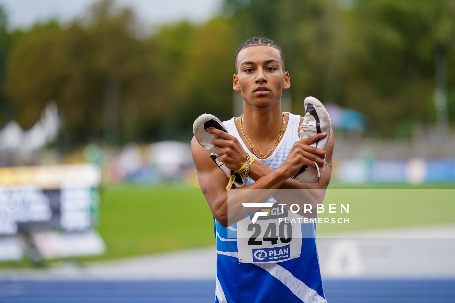 Jordan Gordon (OTB Osnabrueck) nach dem 400m Huerden Vorlauf am 05.09.2020 waehrend den deutschen Leichtathletik-Jugendmeisterschaften im Frankenstadion in Heilbronn (Tag2)