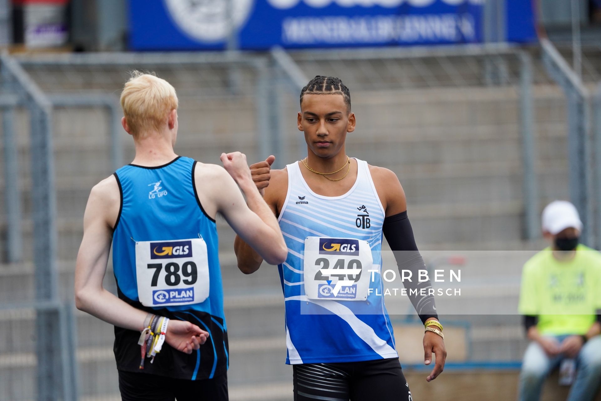 Samuel Malte Thoemmes (LG UnterluessFassbergOldendorf) und Jordan Gordon (OTB Osnabrueck) am 06.09.2020 waehrend den deutschen Leichtathletik-Jugendmeisterschaften im Frankenstadion in Heilbronn (Tag 3)