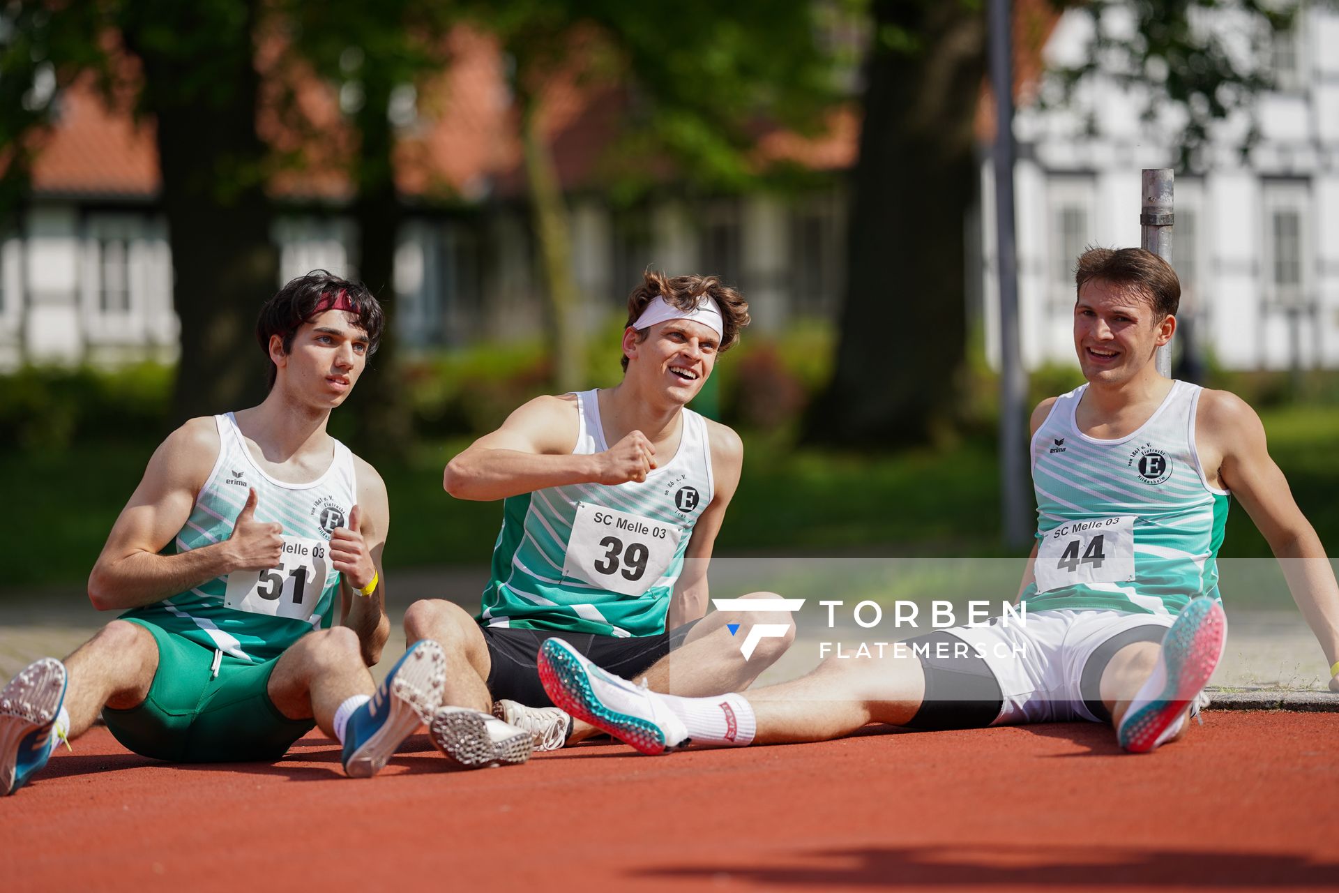 Yasin Burak Tuncay (Eintracht Hildesheim), Maximilian Kaluza (Eintracht Hildesheim) und Luc Bruno Oehlmann (Eintracht Hildesheim) am 29.05.2021 waehrend des Frank Ruediger Sportfestes auf dem Carl-Starcke-Platz in Melle