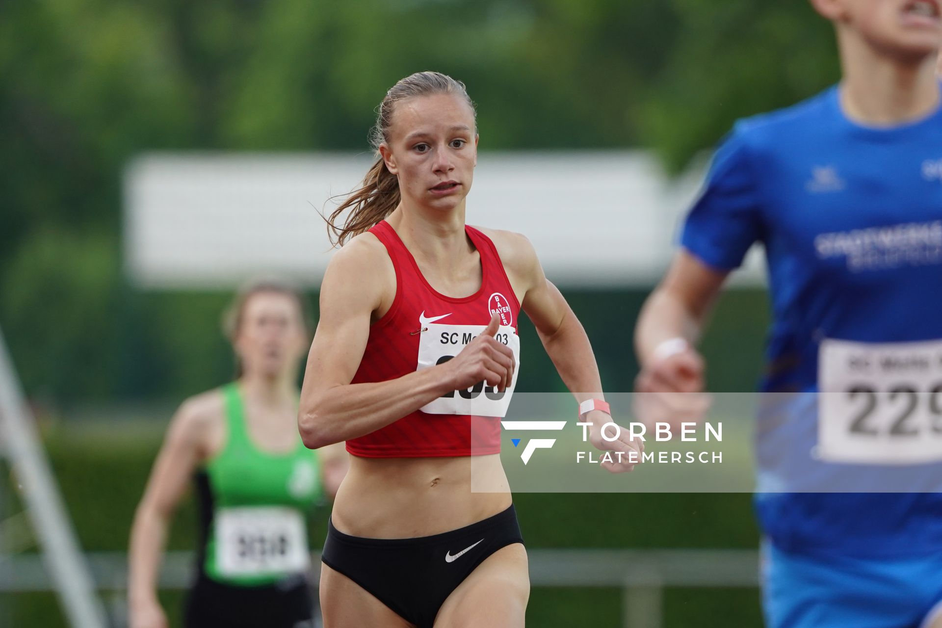 Berit Scheid (TSV Bayer 04 Leverkusen) ueber 800m am 29.05.2021 waehrend des Frank Ruediger Sportfestes auf dem Carl-Starcke-Platz in Melle