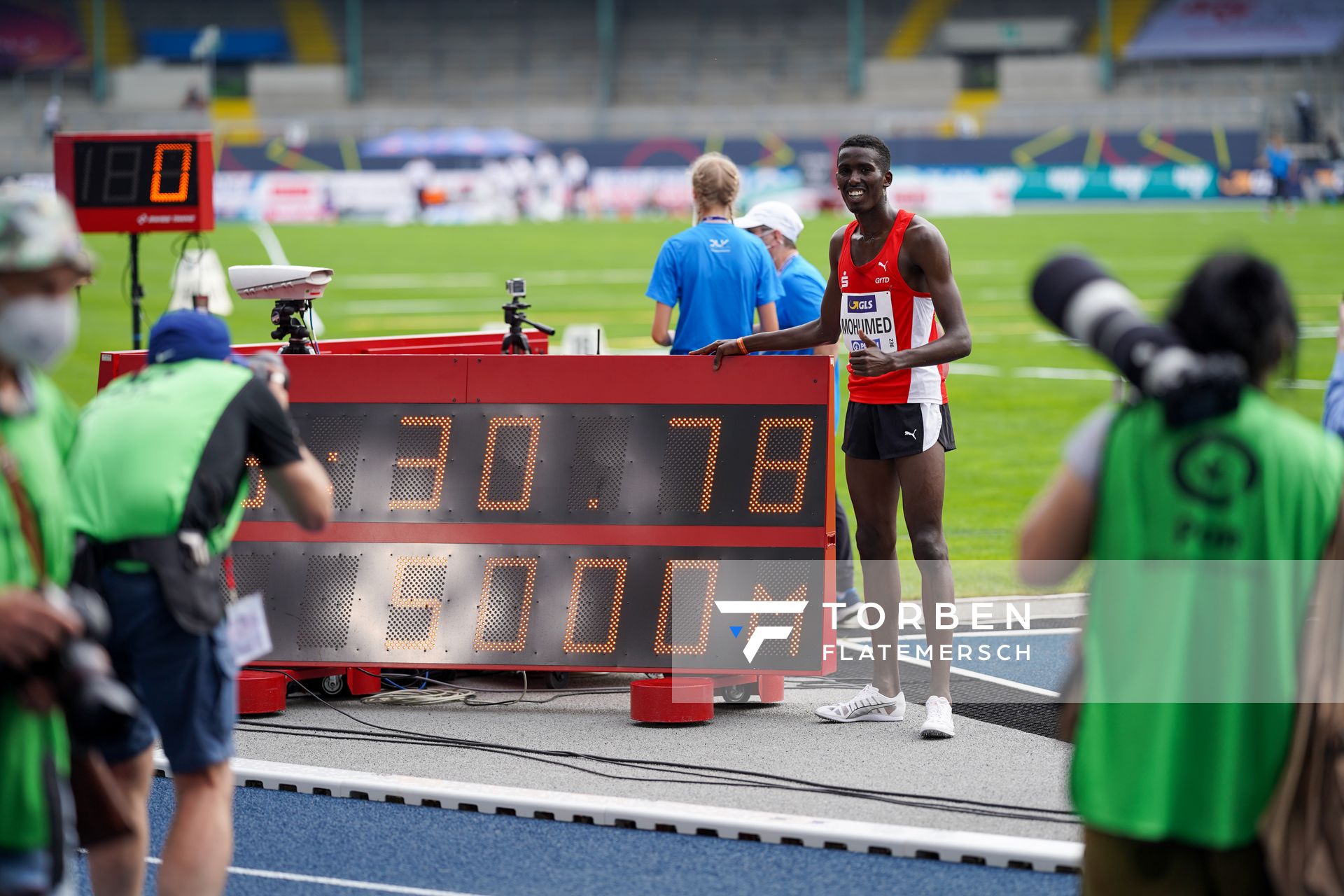 Mohamed Mohumed (LG Olympia Dortmund) am 05.06.2021 waehrend den deutschen Leichtathletik-Meisterschaften 2021 im Eintracht-Stadion in Braunschweig