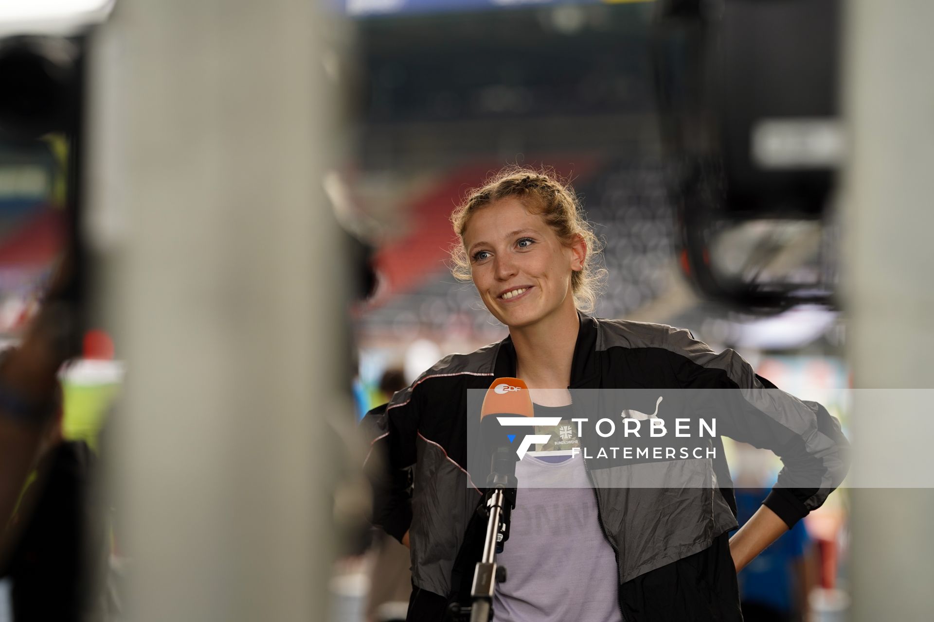 Imke Onnen (Hannover 96) im Interview am 05.06.2021 waehrend den deutschen Leichtathletik-Meisterschaften 2021 im Eintracht-Stadion in Braunschweig