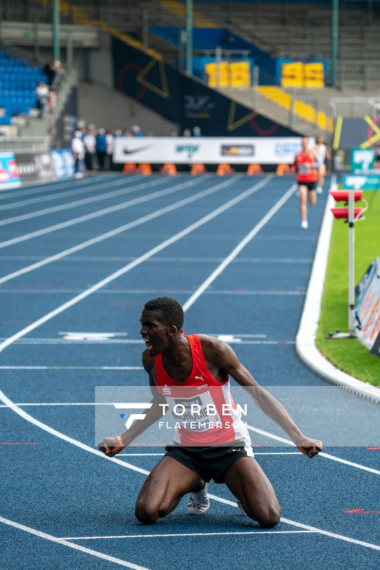 Mohamed Mohumed (LG Olympia Dortmund) am 05.06.2021 waehrend den deutschen Leichtathletik-Meisterschaften 2021 im Eintracht-Stadion in Braunschweig