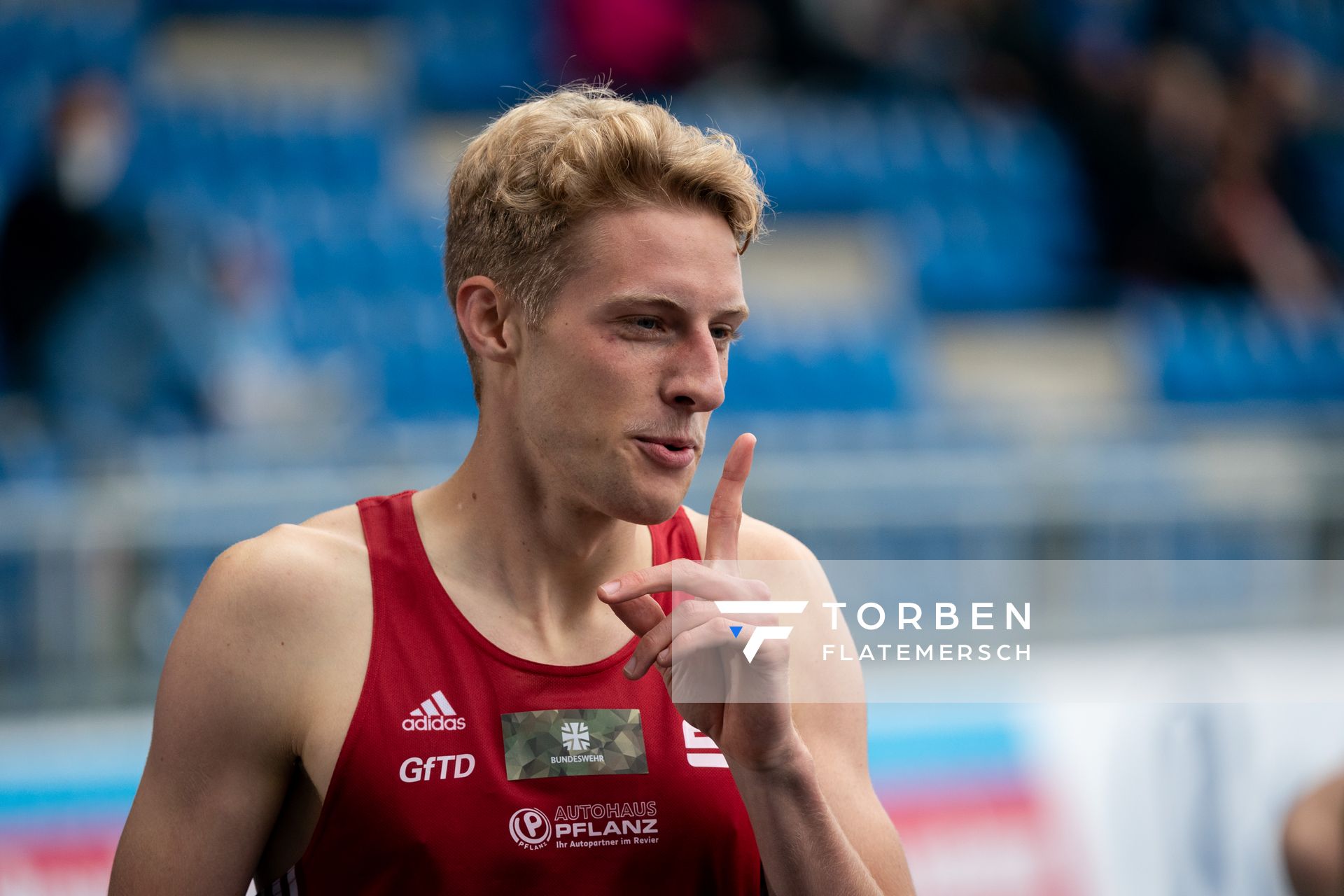 Manuel Sanders (LG Olympia Dortmund) gewinnt die 400m am 06.06.2021 waehrend den deutschen Leichtathletik-Meisterschaften 2021 im Eintracht-Stadion in Braunschweig