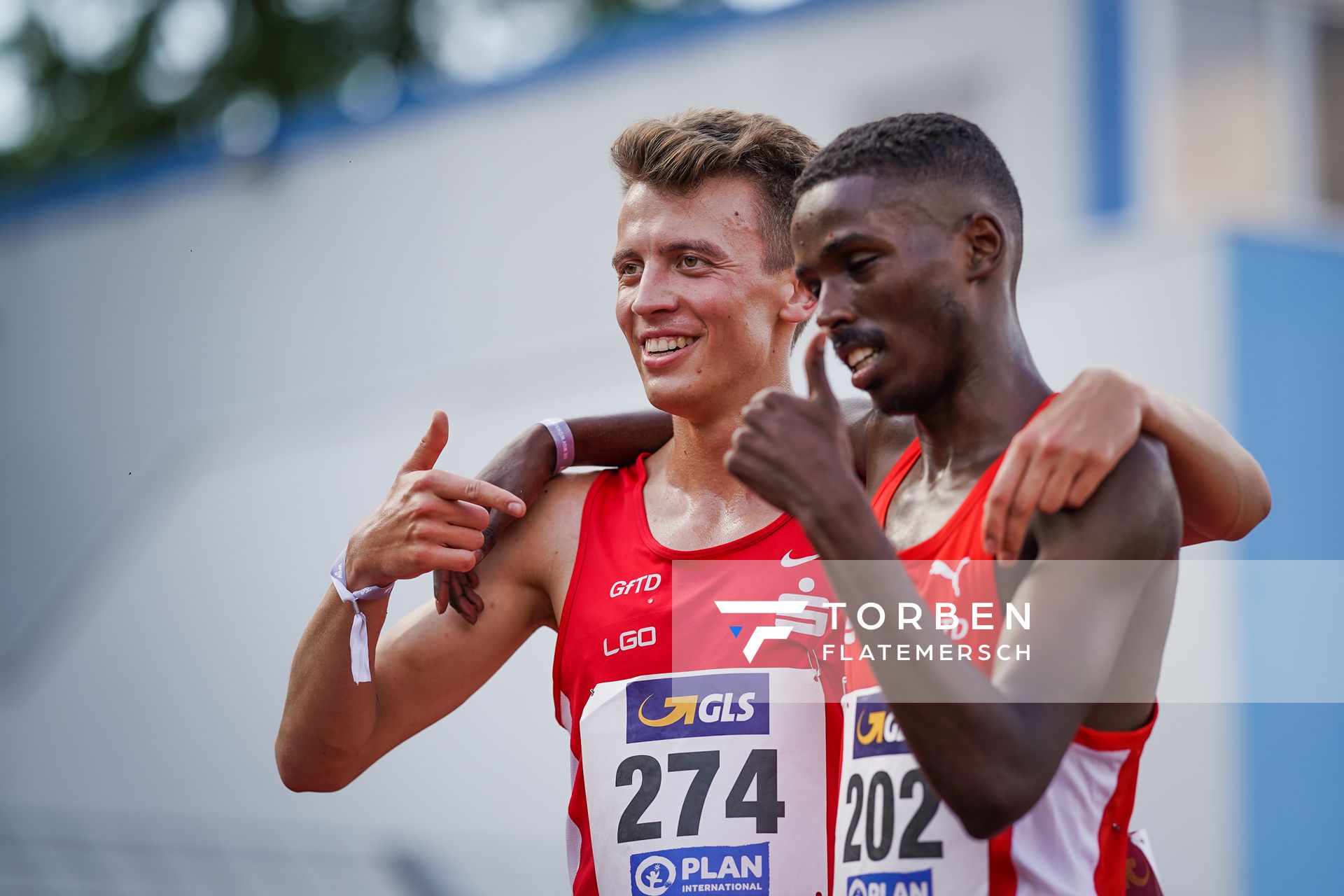 Elias Schreml (LG Olympia Dortmund) und Yassin Mohumed (LG Olympia Dortmund) am 26.06.2021 waehrend den deutschen U23 Leichtathletik-Meisterschaften 2021 im Stadion Oberwerth in Koblenz