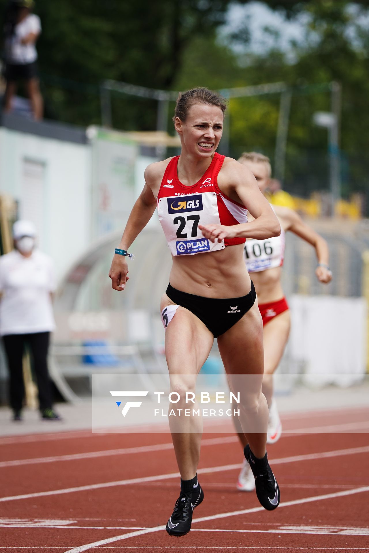 Melanie Boehm (LG Neckar-Enz) im 400m Huerden Finale am 27.06.2021 waehrend den deutschen U23 Leichtathletik-Meisterschaften 2021 im Stadion Oberwerth in Koblenz