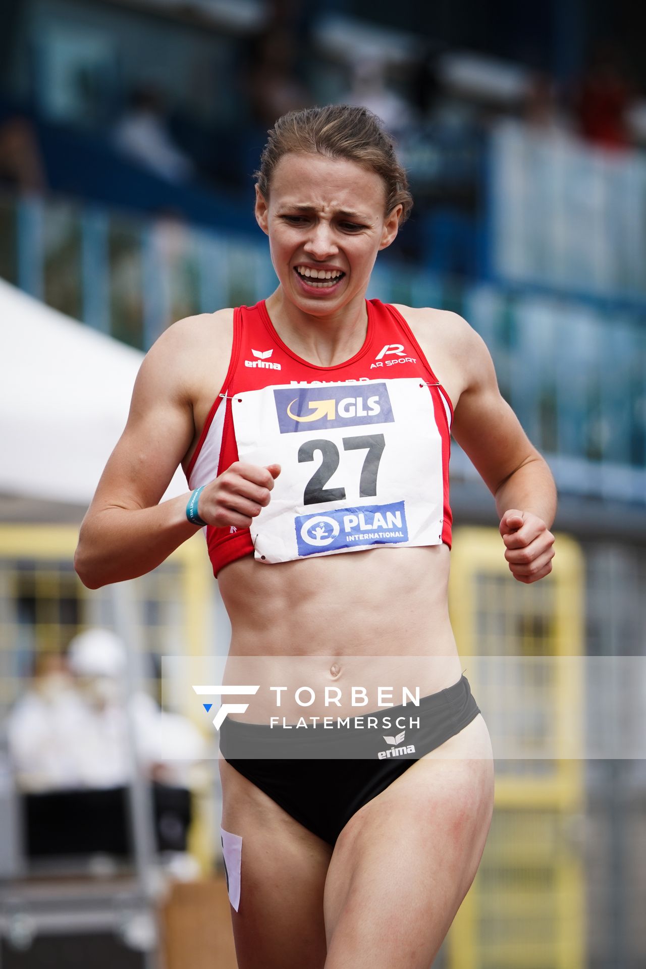 Melanie Boehm (LG Neckar-Enz) im 400m Huerden Finale am 27.06.2021 waehrend den deutschen U23 Leichtathletik-Meisterschaften 2021 im Stadion Oberwerth in Koblenz