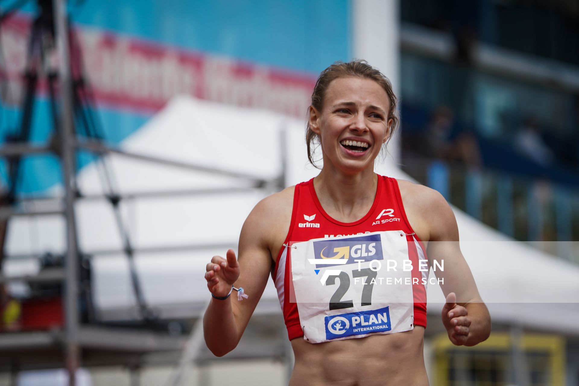 Melanie Boehm (LG Neckar-Enz) im 400m Huerden Finale am 27.06.2021 waehrend den deutschen U23 Leichtathletik-Meisterschaften 2021 im Stadion Oberwerth in Koblenz