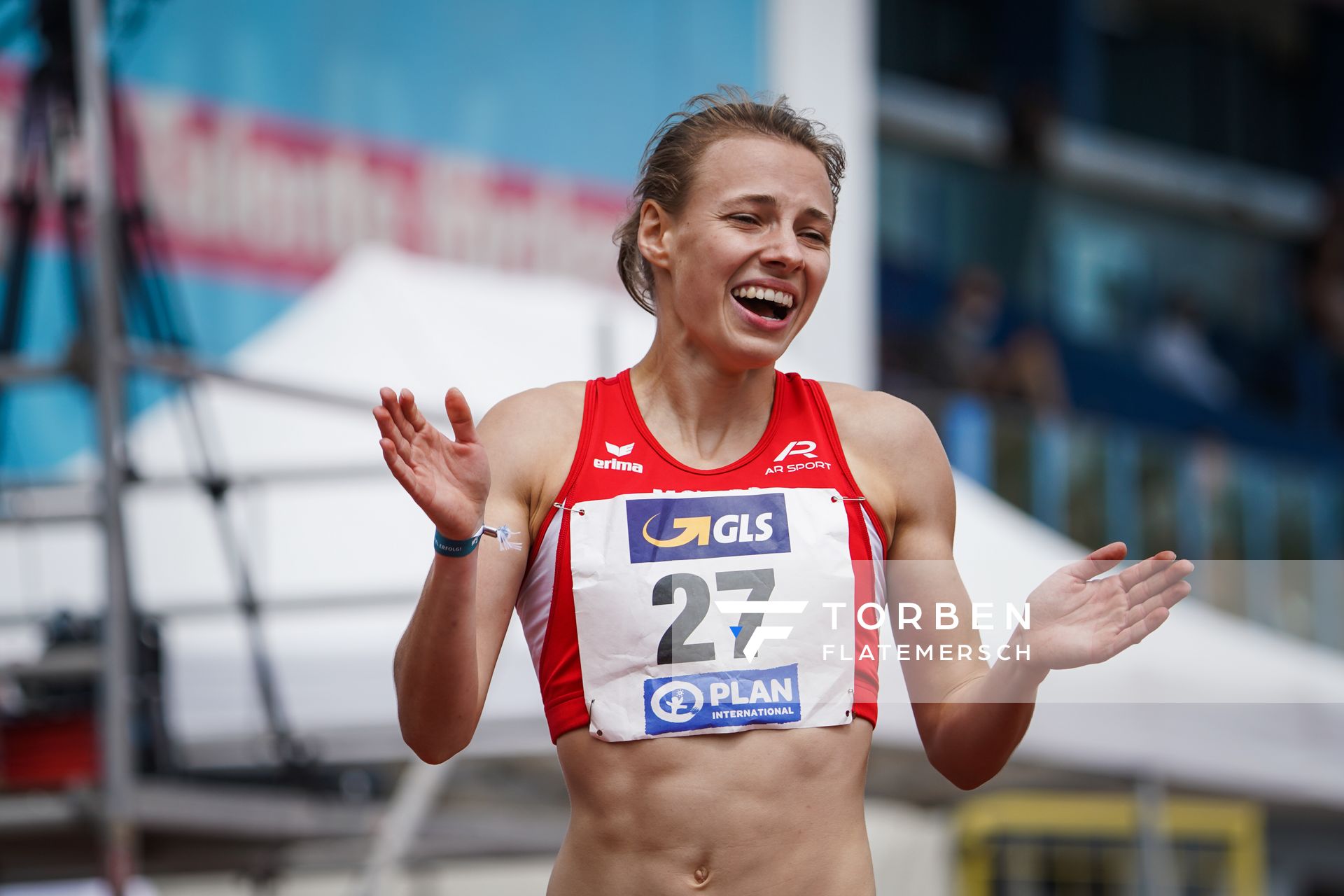 Melanie Boehm (LG Neckar-Enz) im 400m Huerden Finale am 27.06.2021 waehrend den deutschen U23 Leichtathletik-Meisterschaften 2021 im Stadion Oberwerth in Koblenz