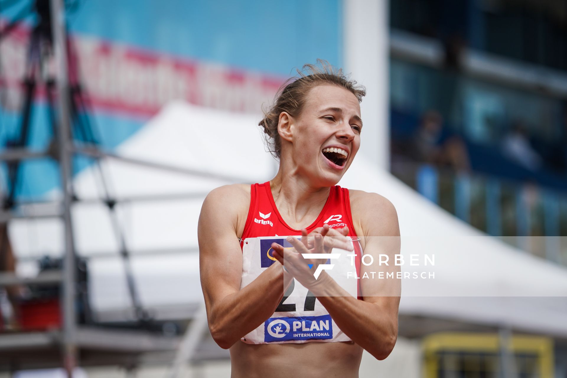 Melanie Boehm (LG Neckar-Enz) im 400m Huerden Finale am 27.06.2021 waehrend den deutschen U23 Leichtathletik-Meisterschaften 2021 im Stadion Oberwerth in Koblenz