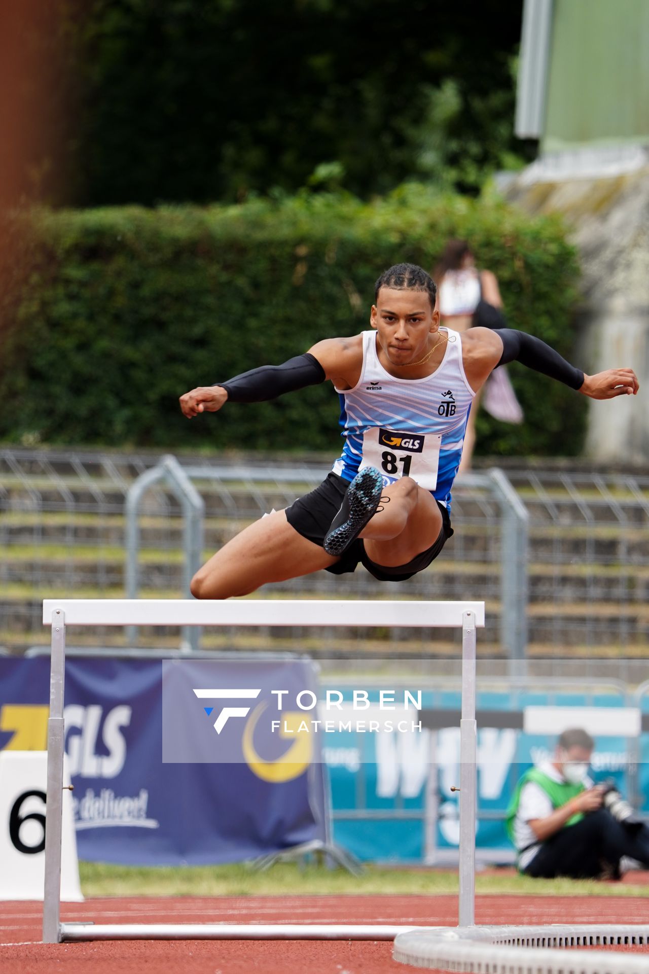 Jordan Gordon (OTB Osnabrueck) im 400m Huerden Finale am 27.06.2021 waehrend den deutschen U23 Leichtathletik-Meisterschaften 2021 im Stadion Oberwerth in Koblenz