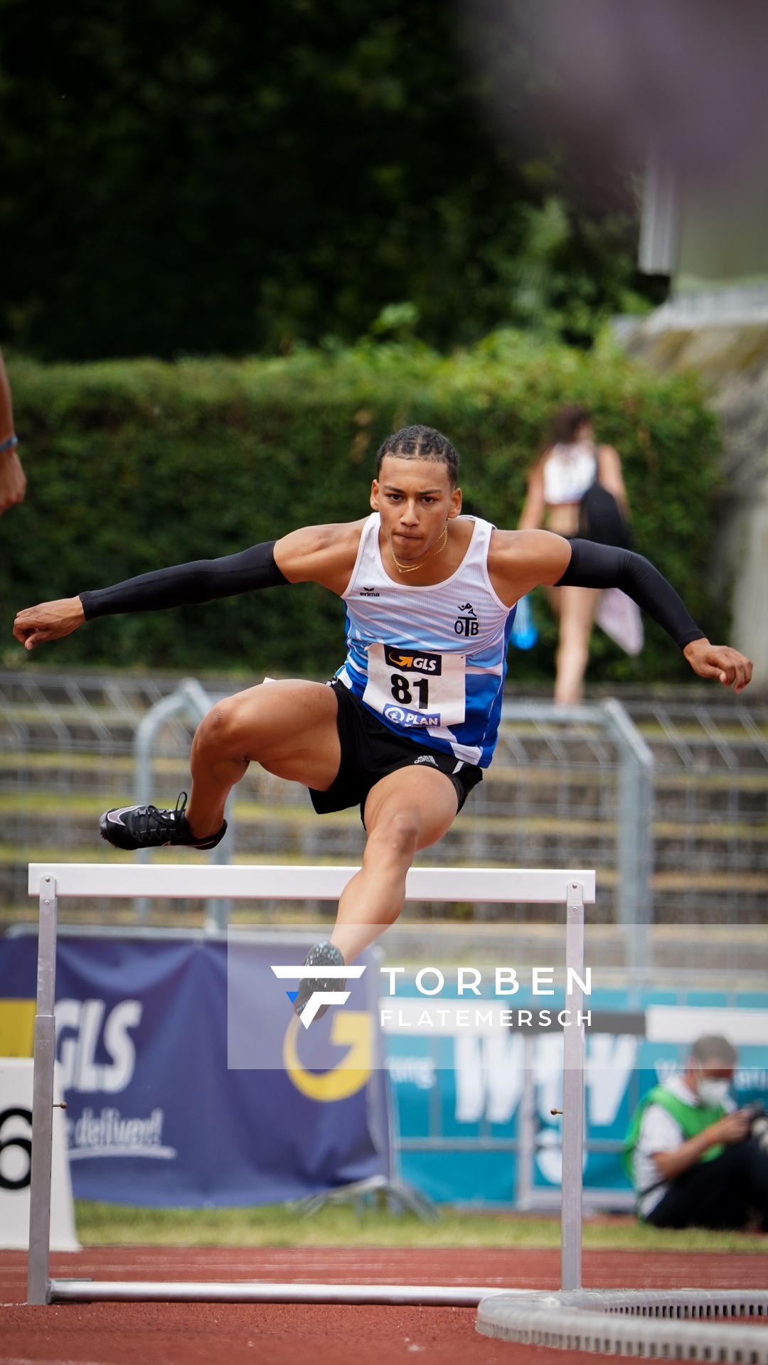 Jordan Gordon (OTB Osnabrueck) im 400m Huerden Finale am 27.06.2021 waehrend den deutschen U23 Leichtathletik-Meisterschaften 2021 im Stadion Oberwerth in Koblenz