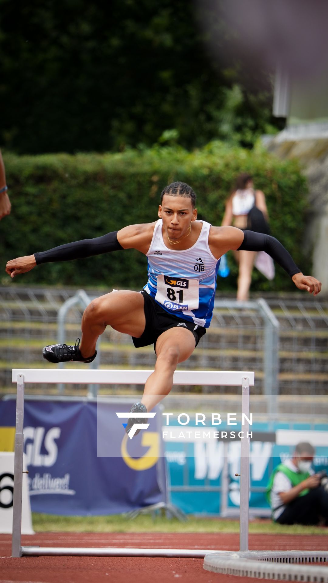 Jordan Gordon (OTB Osnabrueck) im 400m Huerden Finale am 27.06.2021 waehrend den deutschen U23 Leichtathletik-Meisterschaften 2021 im Stadion Oberwerth in Koblenz