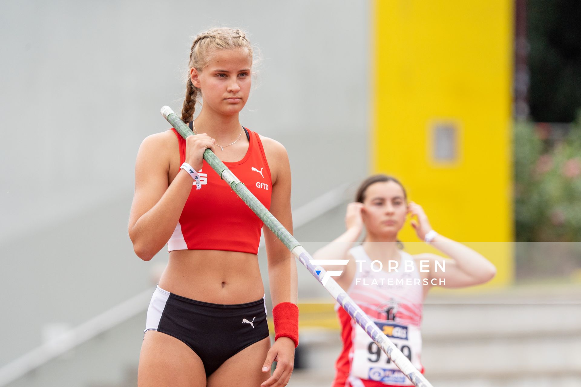 Paula Schulte im Walde (LG Olympia Dortmund) am 30.07.2021 waehrend den deutschen Leichtathletik-Jugendmeisterschaften 2021 in Rostock