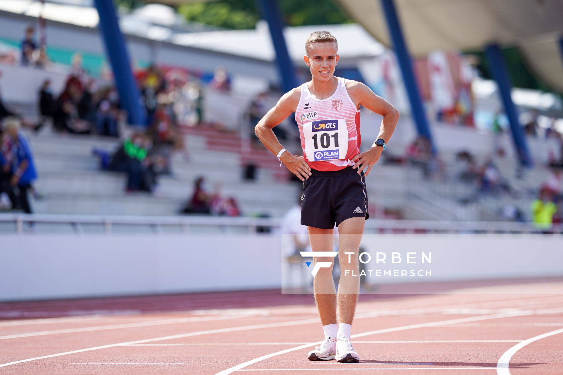 Geher Frederick Weigel (SC Potsdam) am 30.07.2021 waehrend den deutschen Leichtathletik-Jugendmeisterschaften 2021 in Rostock