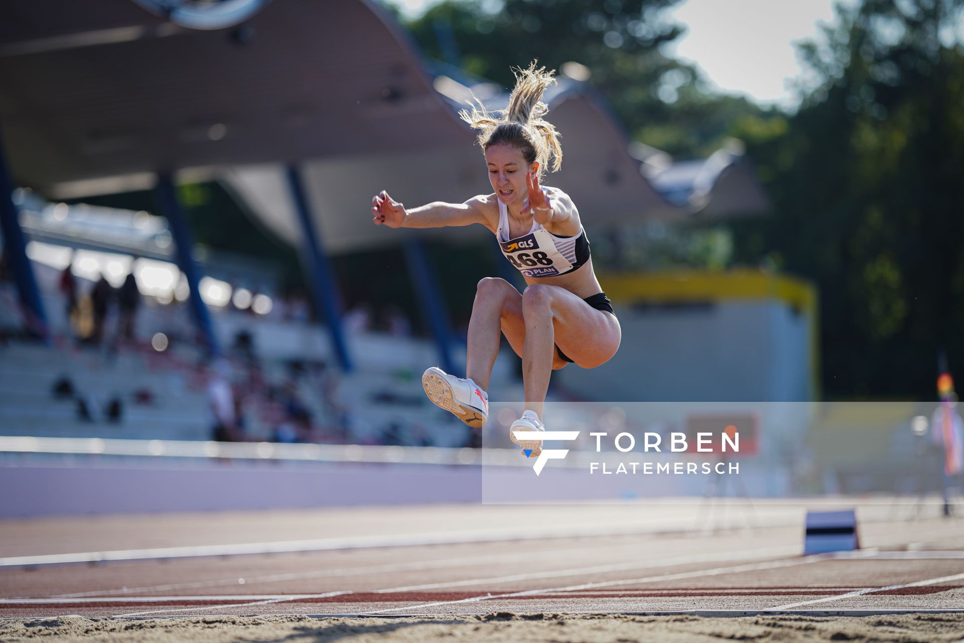 Emily Pischke (Hannover 96) im Dreisprung am 30.07.2021 waehrend den deutschen Leichtathletik-Jugendmeisterschaften 2021 in Rostock