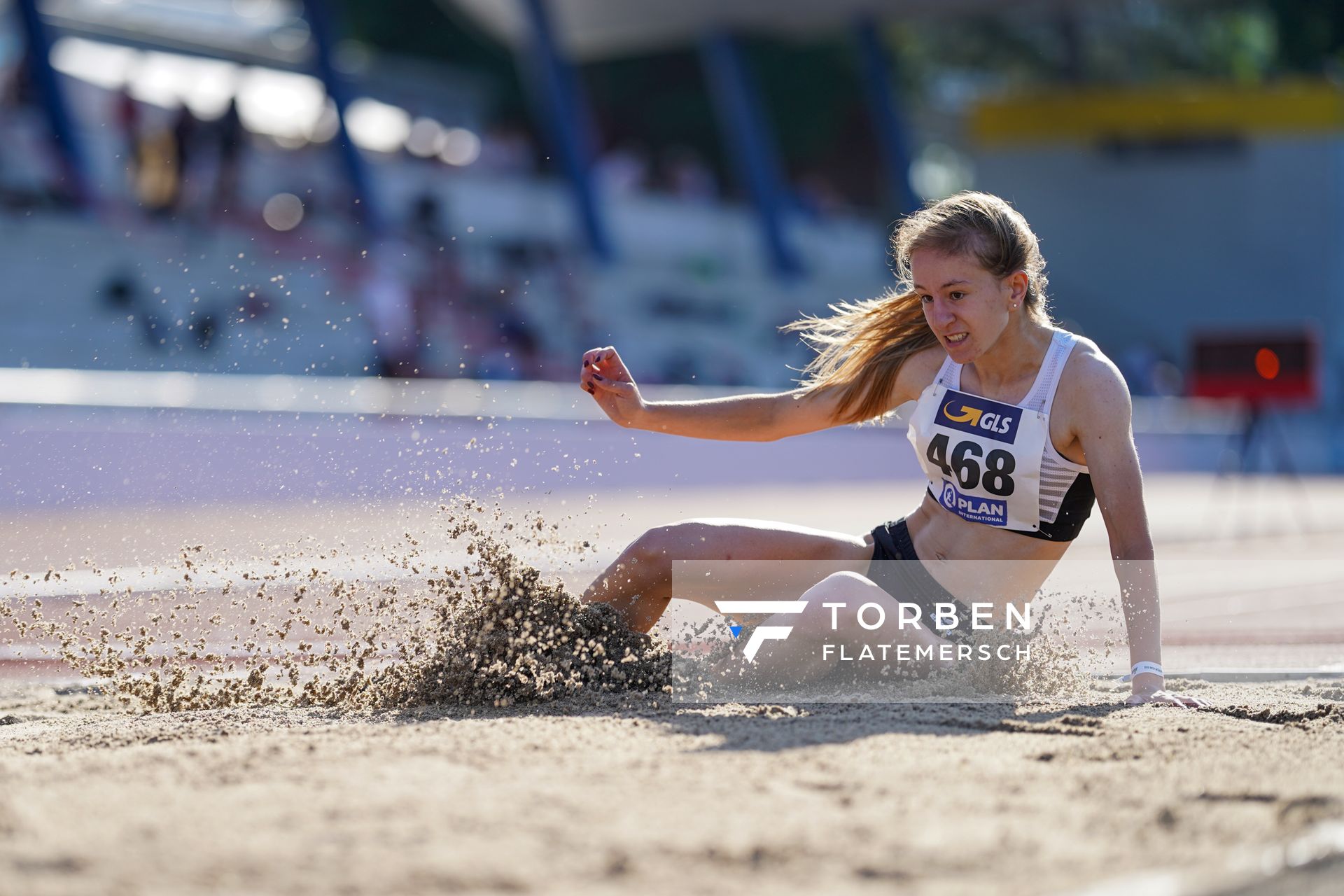 Emily Pischke (Hannover 96) im Dreisprung am 30.07.2021 waehrend den deutschen Leichtathletik-Jugendmeisterschaften 2021 in Rostock