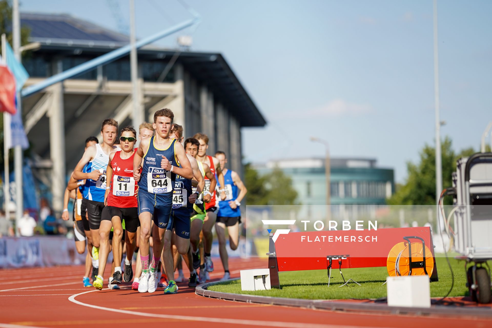 Jan Gerth (Post-Sportverein Trier), Lukas Ehrle (LG Brandenkopf), Jonas Kulgemeyer (OTB Osnabrueck)am 30.07.2021 waehrend den deutschen Leichtathletik-Jugendmeisterschaften 2021 in Rostock