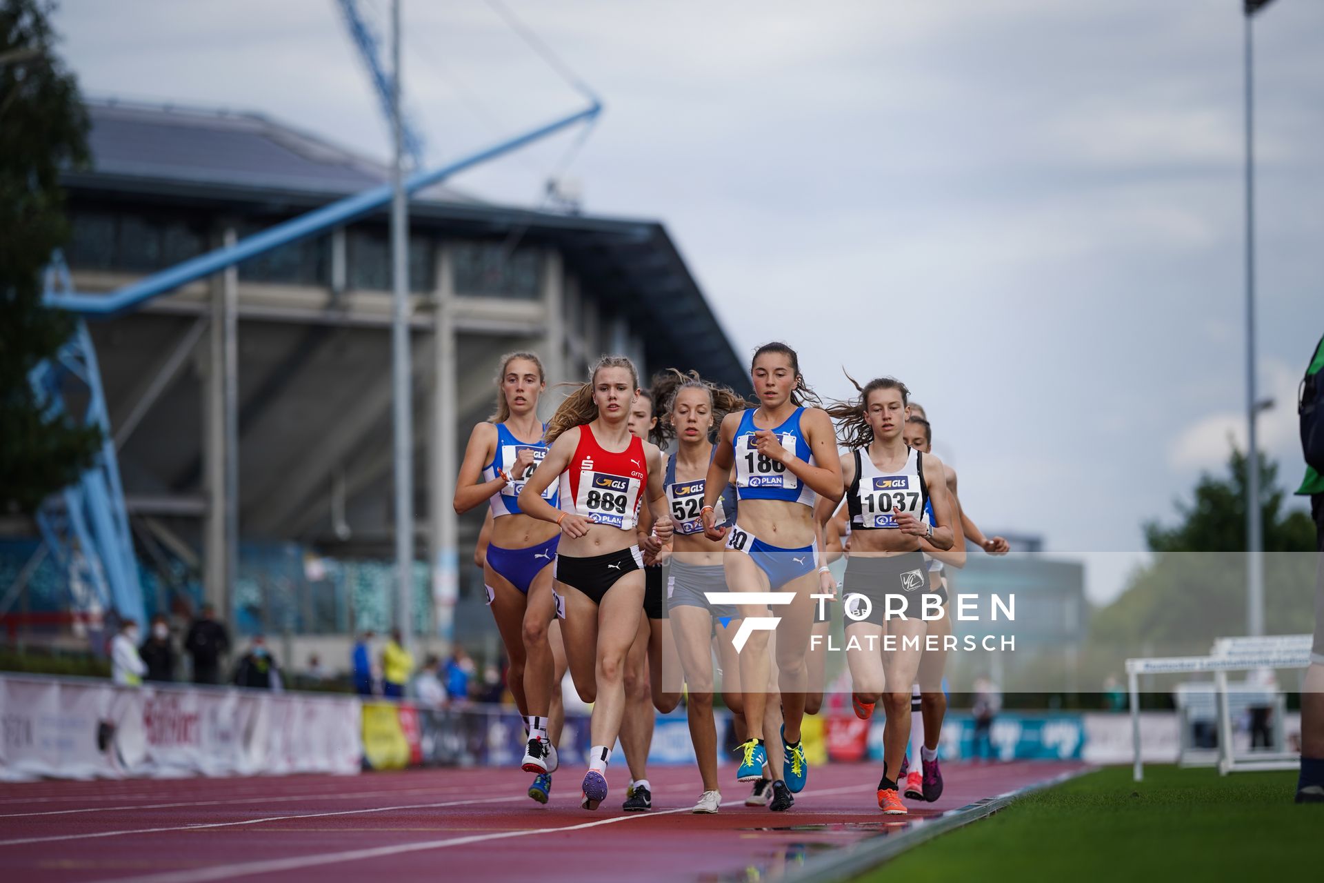 Ida Lefering (LG Olympia Dortmund), Julia Rath (LAC Quelle Fuerth), Bianca Boehnke (VfL Waiblingen) am 31.07.2021 waehrend den deutschen Leichtathletik-Jugendmeisterschaften 2021 in Rostock (Tag 2)