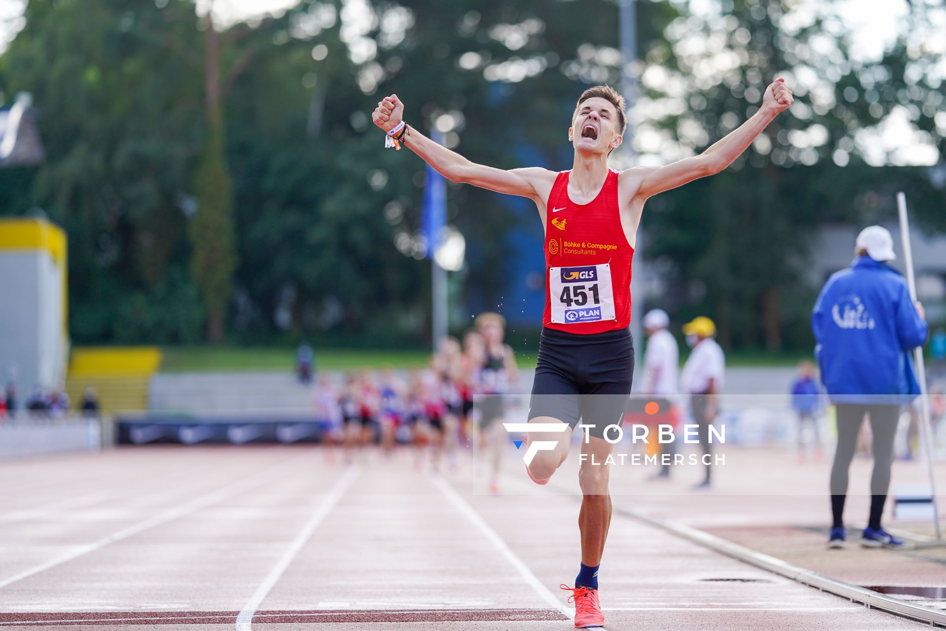 Deutscher Jugendmeister ueber 1500m Tim Kalies (Braunschweiger Laufclub) am 31.07.2021 waehrend den deutschen Leichtathletik-Jugendmeisterschaften 2021 in Rostock (Tag 2)