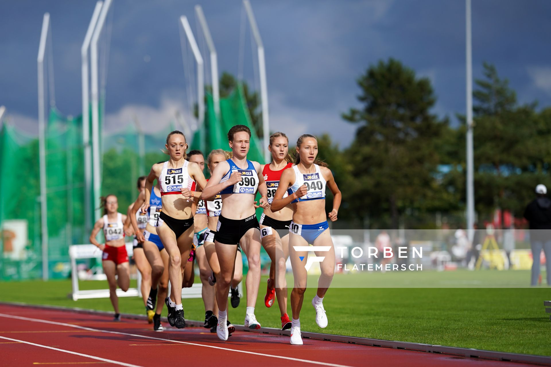 Fabiane Meyer (TV Westfalia Epe) vor Lisa Hausdorf (AG Hamburg West) und Nele Heymann (TuS Haren) am 31.07.2021 waehrend den deutschen Leichtathletik-Jugendmeisterschaften 2021 in Rostock (Tag 2)