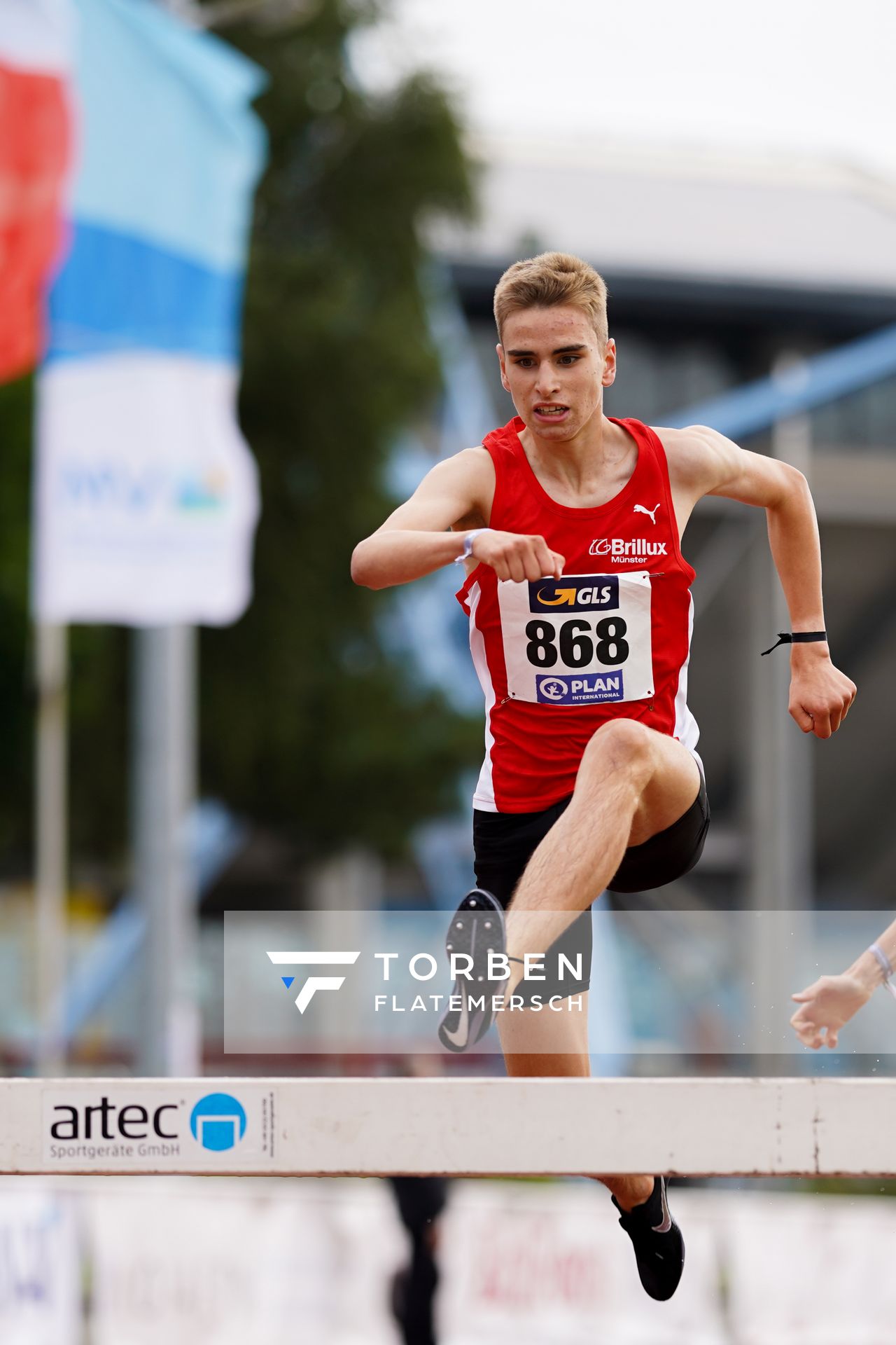 Silas Zahlten (LG Brillux Muenster), Tom Clemens (SC Myhl LA), Noah Boeck (LG Olympia Dortmund) am 01.08.2021 waehrend den deutschen Leichtathletik-Jugendmeisterschaften 2021 in Rostock (Tag 3)