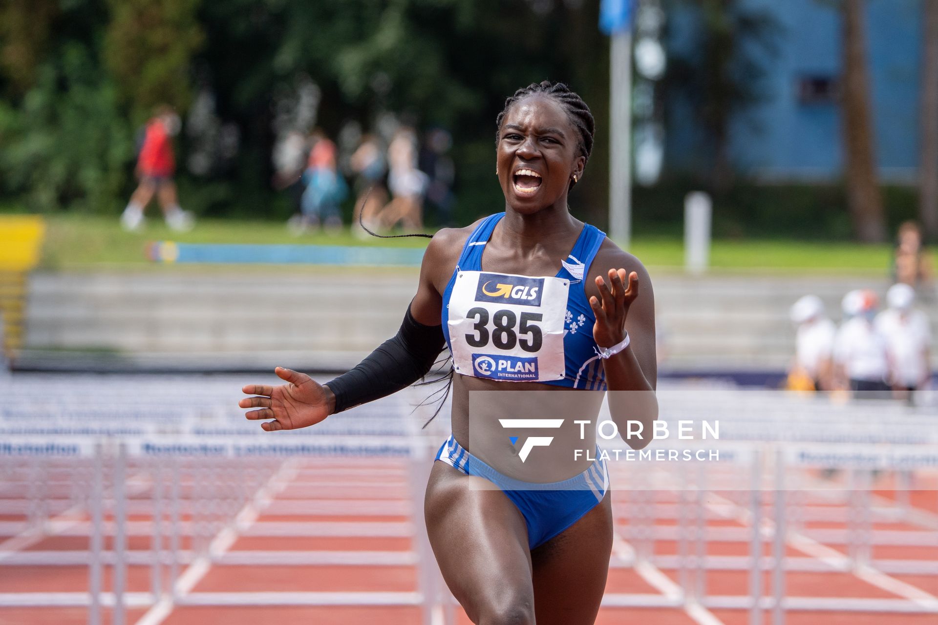 Hawa Jalloh (Wiesbadener LV) am 01.08.2021 waehrend den deutschen Leichtathletik-Jugendmeisterschaften 2021 in Rostock (Tag 3)