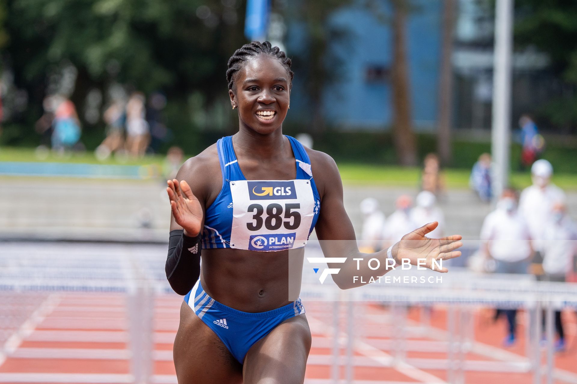 Hawa Jalloh (Wiesbadener LV) am 01.08.2021 waehrend den deutschen Leichtathletik-Jugendmeisterschaften 2021 in Rostock (Tag 3)