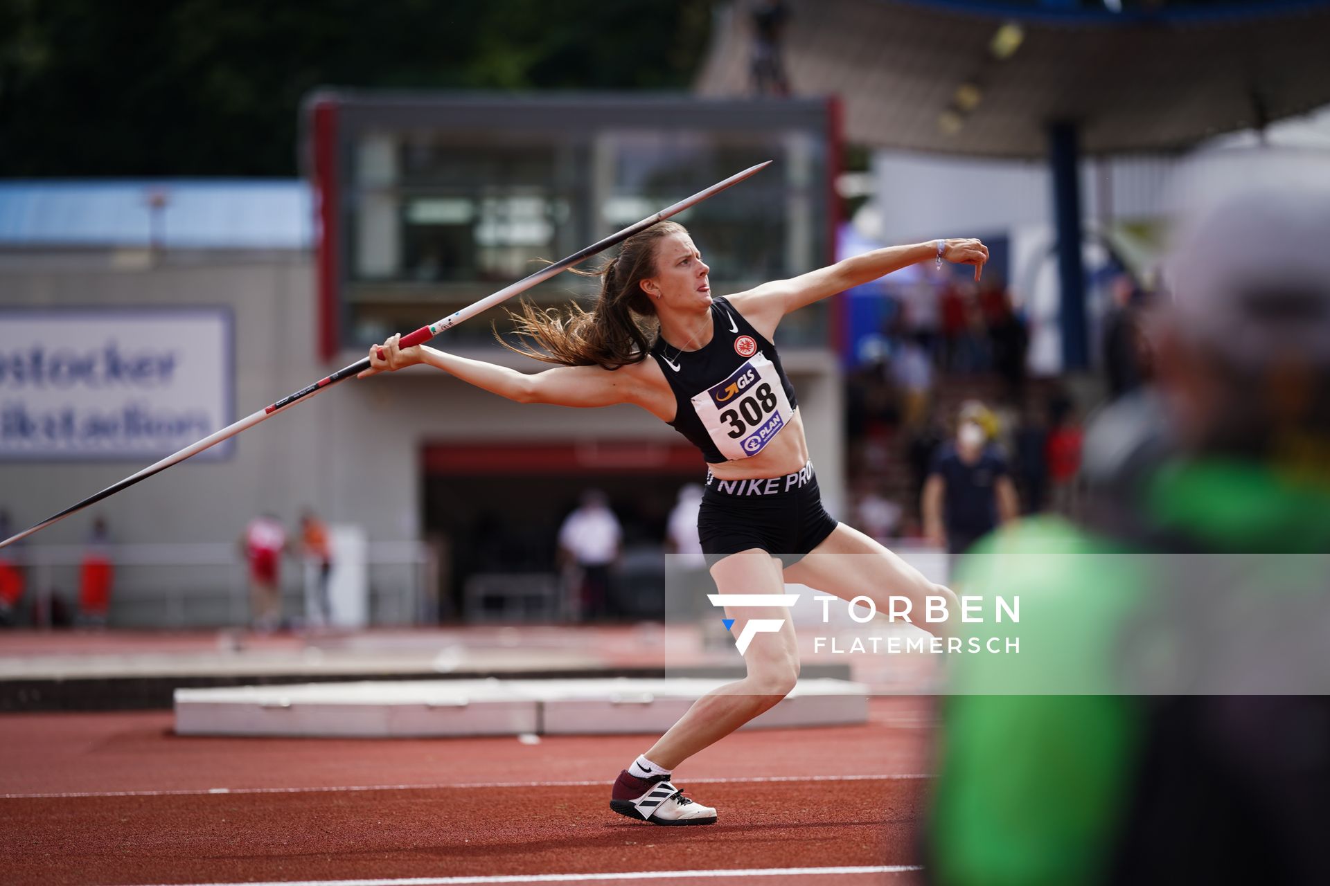 Lilly Urban (Eintracht Frankfurt e.V.) im Speerwurf am 01.08.2021 waehrend den deutschen Leichtathletik-Jugendmeisterschaften 2021 in Rostock (Tag 3)