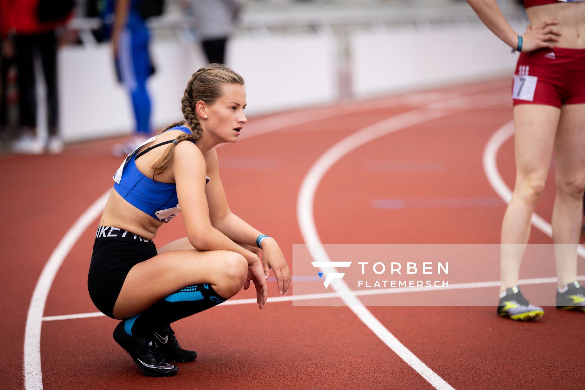 Lea Kimpel (LG Lueneburg) im 200m Vorlauf am 01.08.2021 waehrend den deutschen Leichtathletik-Jugendmeisterschaften 2021 in Rostock (Tag 3)