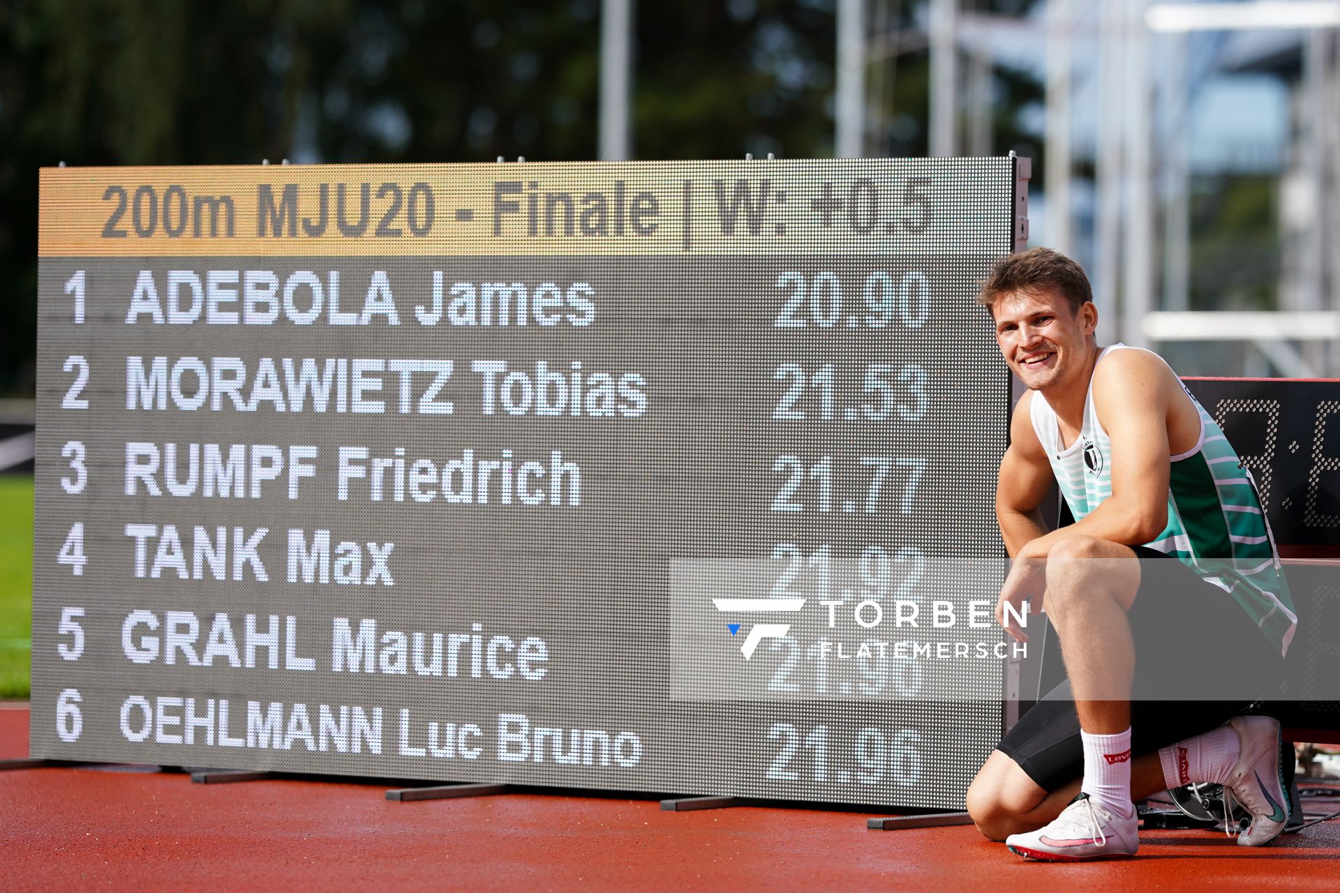 Luc Bruno Oehlmann (Eintracht Hildesheim) am 01.08.2021 waehrend den deutschen Leichtathletik-Jugendmeisterschaften 2021 in Rostock (Tag 3)