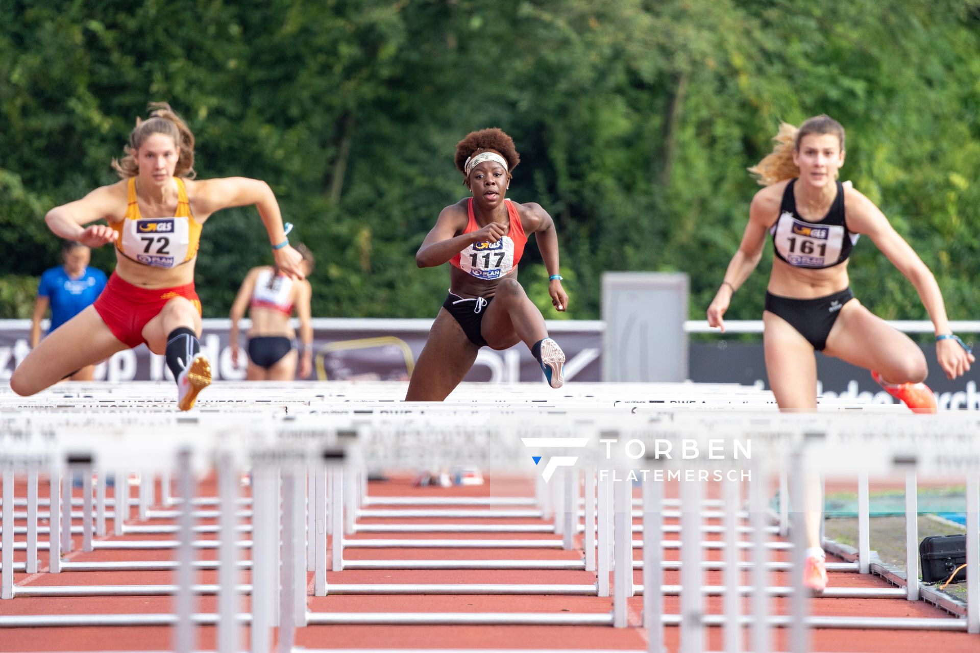 Fortuna Ornella Nkengue (MTV Wittmund) ueber 100m Huerden am 21.08.2021 bei den Deutschen Meisterschaften Mehrkampf im Auestadion in Wesel (Tag 2)