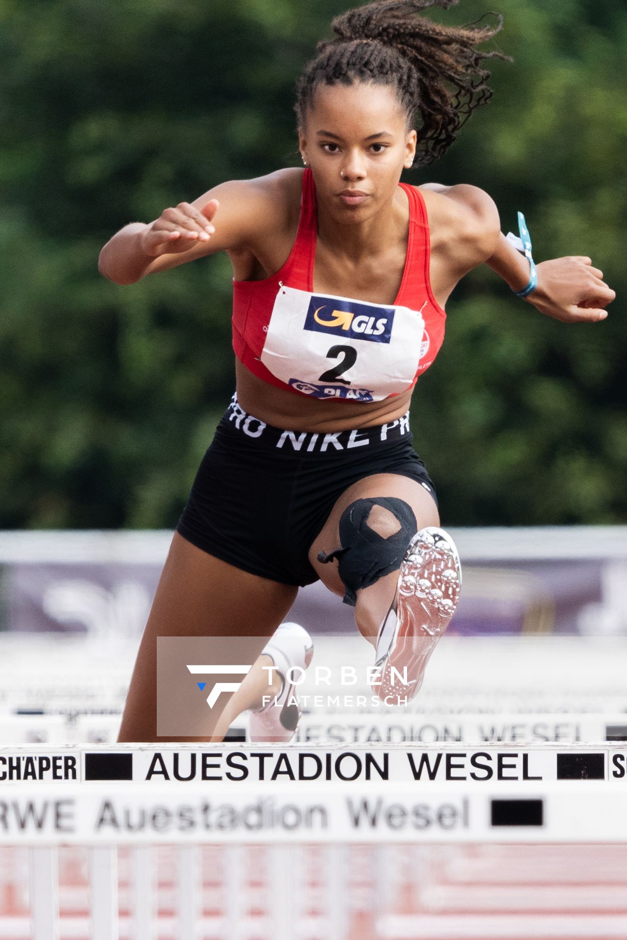 Jeanne Alipoé (VfL Eintracht Hannover) ueber 100m Huerden am 21.08.2021 bei den Deutschen Meisterschaften Mehrkampf im Auestadion in Wesel (Tag 2)