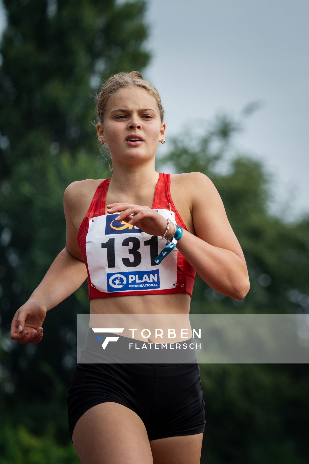 Meret Marie Plesse (VfL Eintracht Hannover) ueber 100m Huerden am 21.08.2021 bei den Deutschen Meisterschaften Mehrkampf im Auestadion in Wesel (Tag 2)