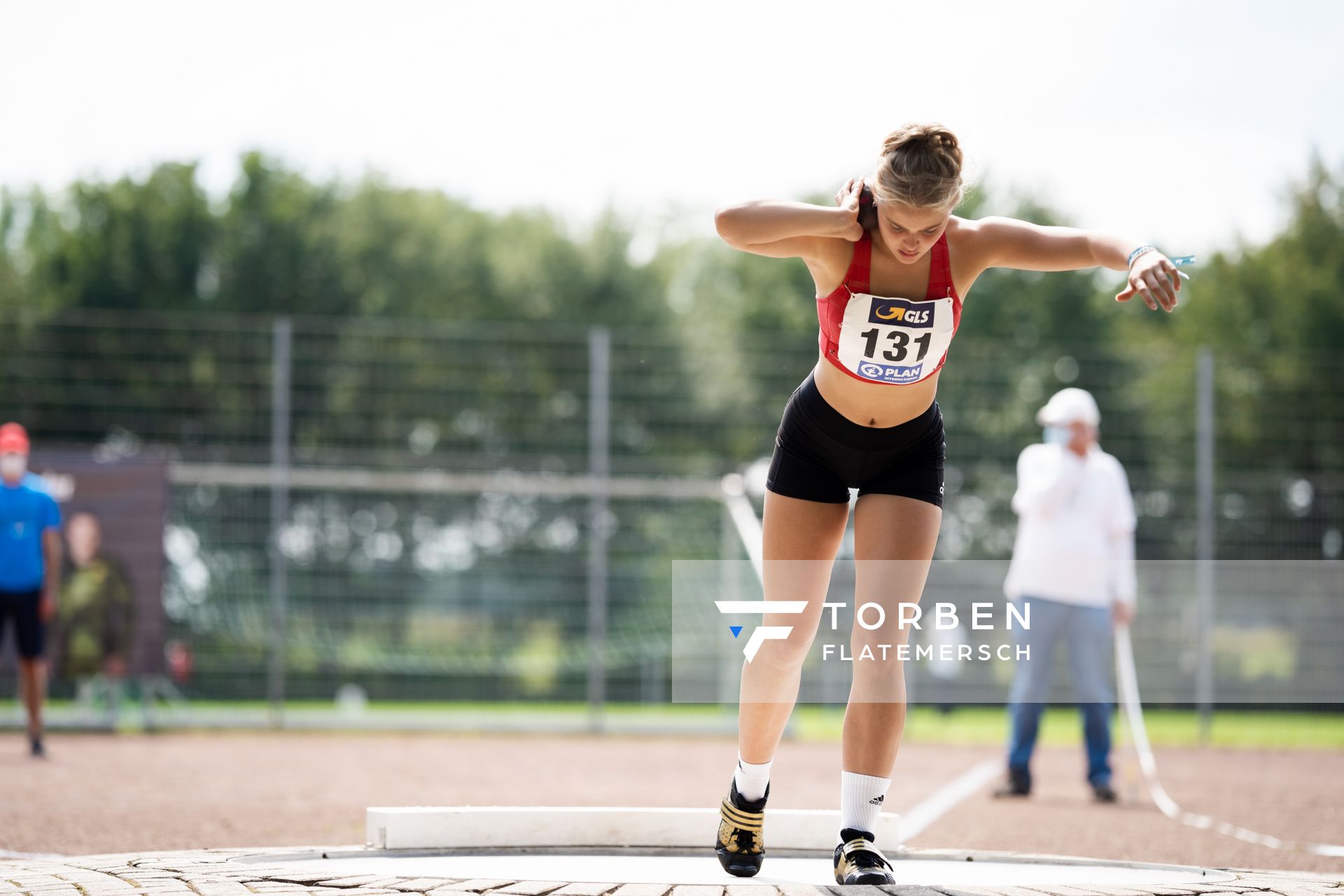 Meret Marie Plesse (VfL Eintracht Hannover) beim Kugelstossen am 21.08.2021 bei den Deutschen Meisterschaften Mehrkampf im Auestadion in Wesel (Tag 2)