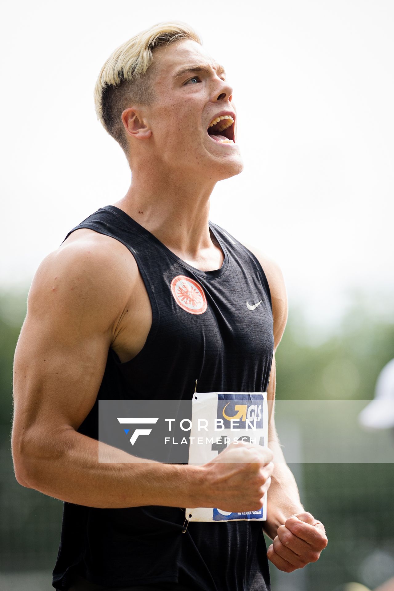 Freude beim Kugelstossen: Jannis Wolff (Eintracht Frankfurt e.V.) am 21.08.2021 bei den Deutschen Meisterschaften Mehrkampf im Auestadion in Wesel (Tag 2)